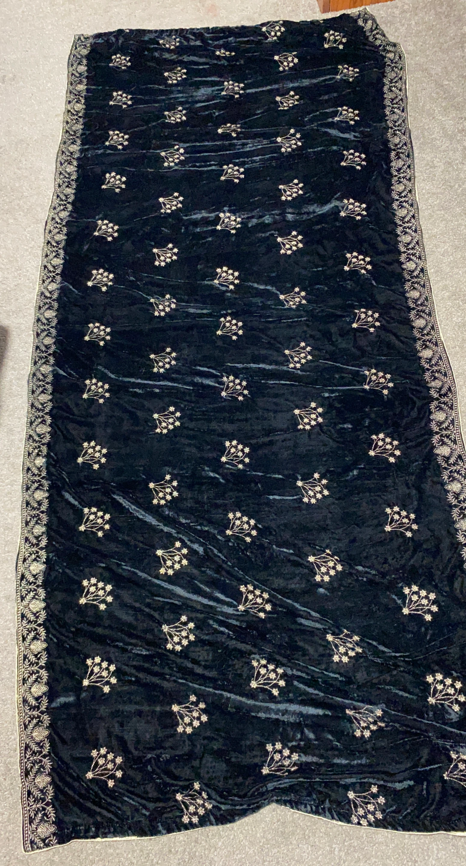 Black Velvet Shawl with Embroidery