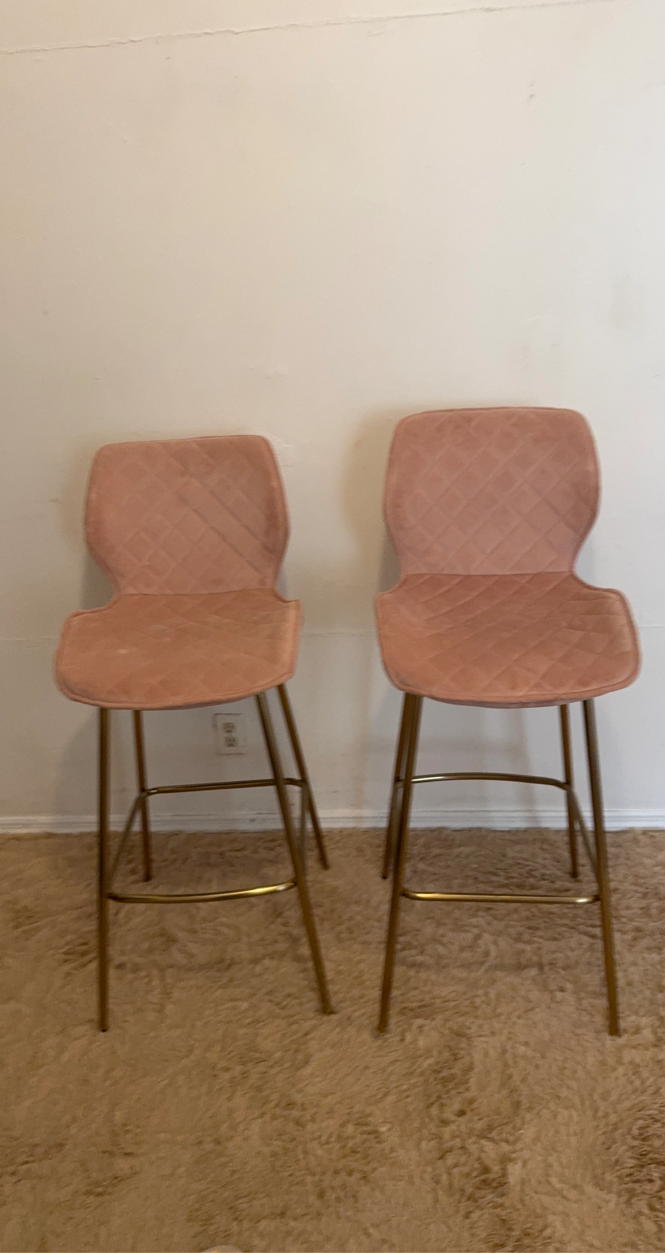 Set of 2 Pink Velvet Bar Stools