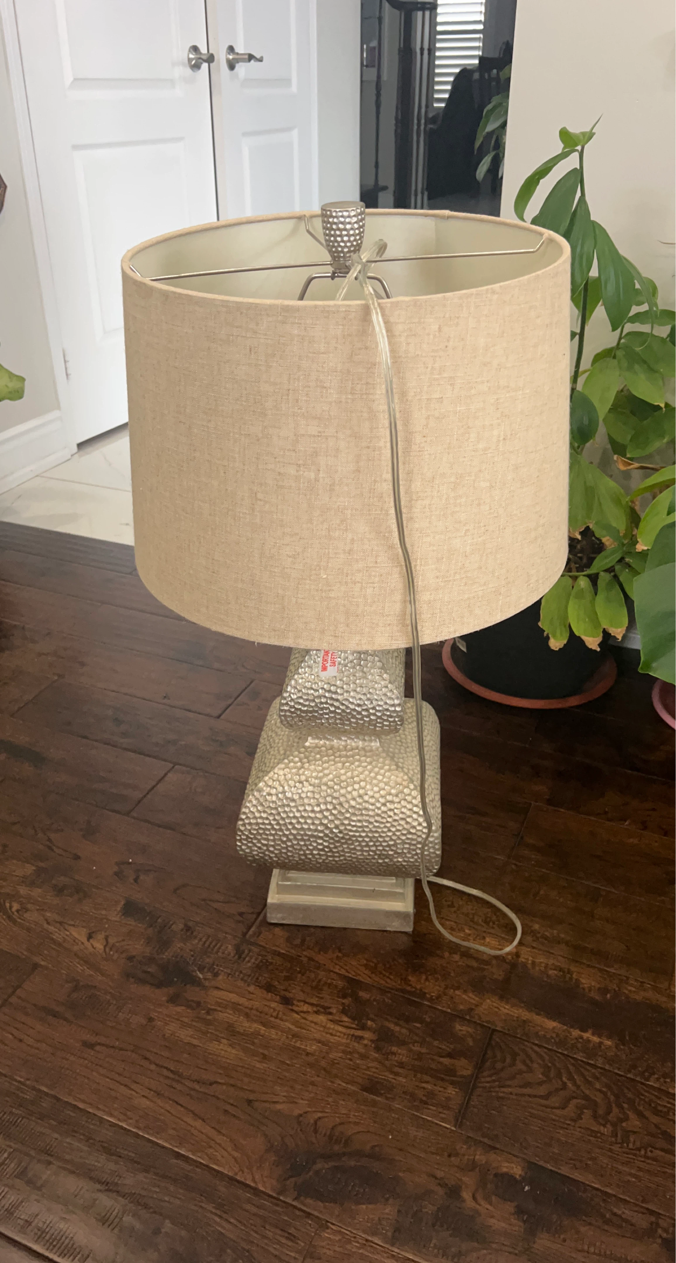 Textured Table Lamp with Tan Drum Shade