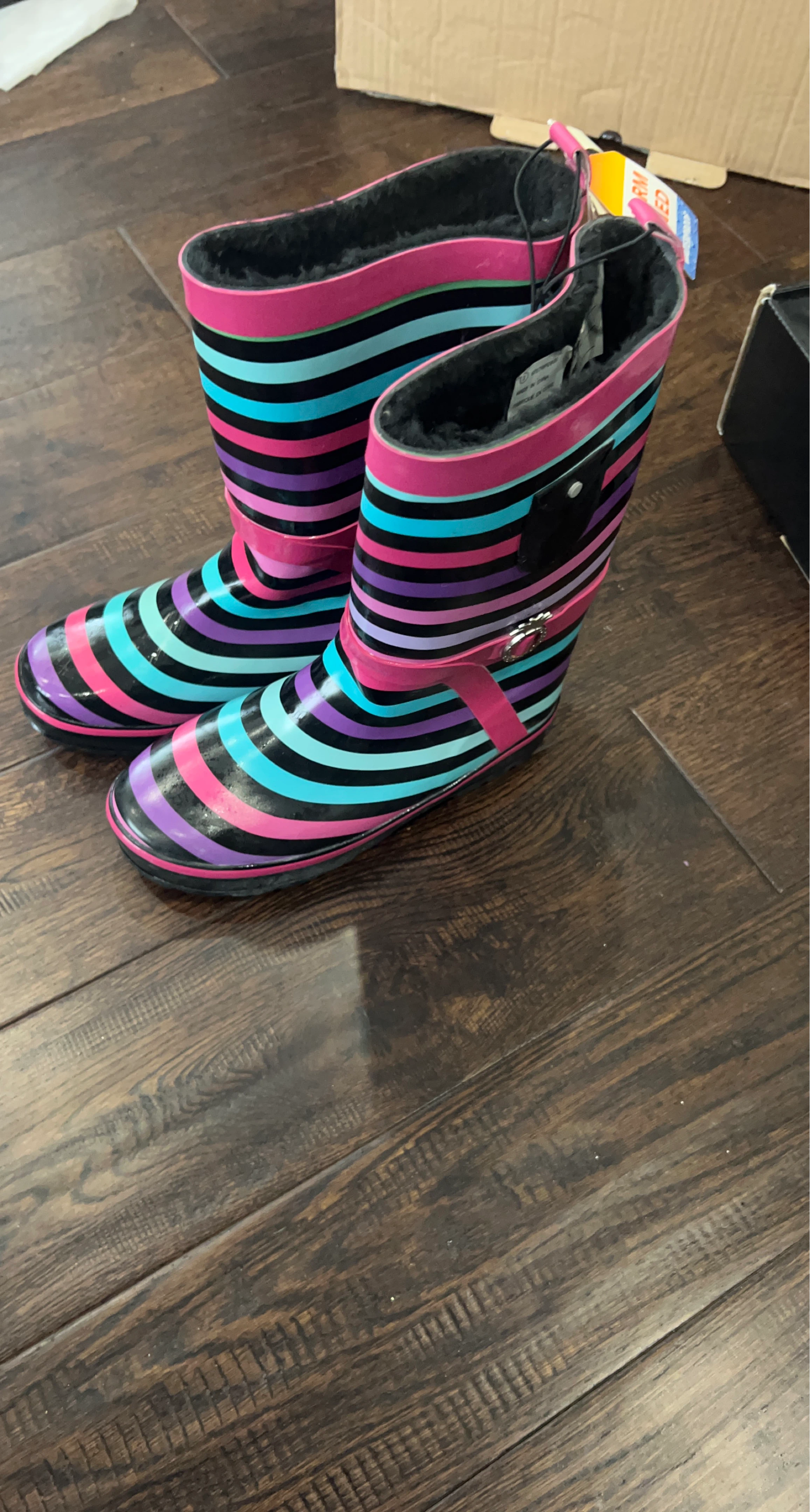 Girls' Striped Rain Boots Size 2