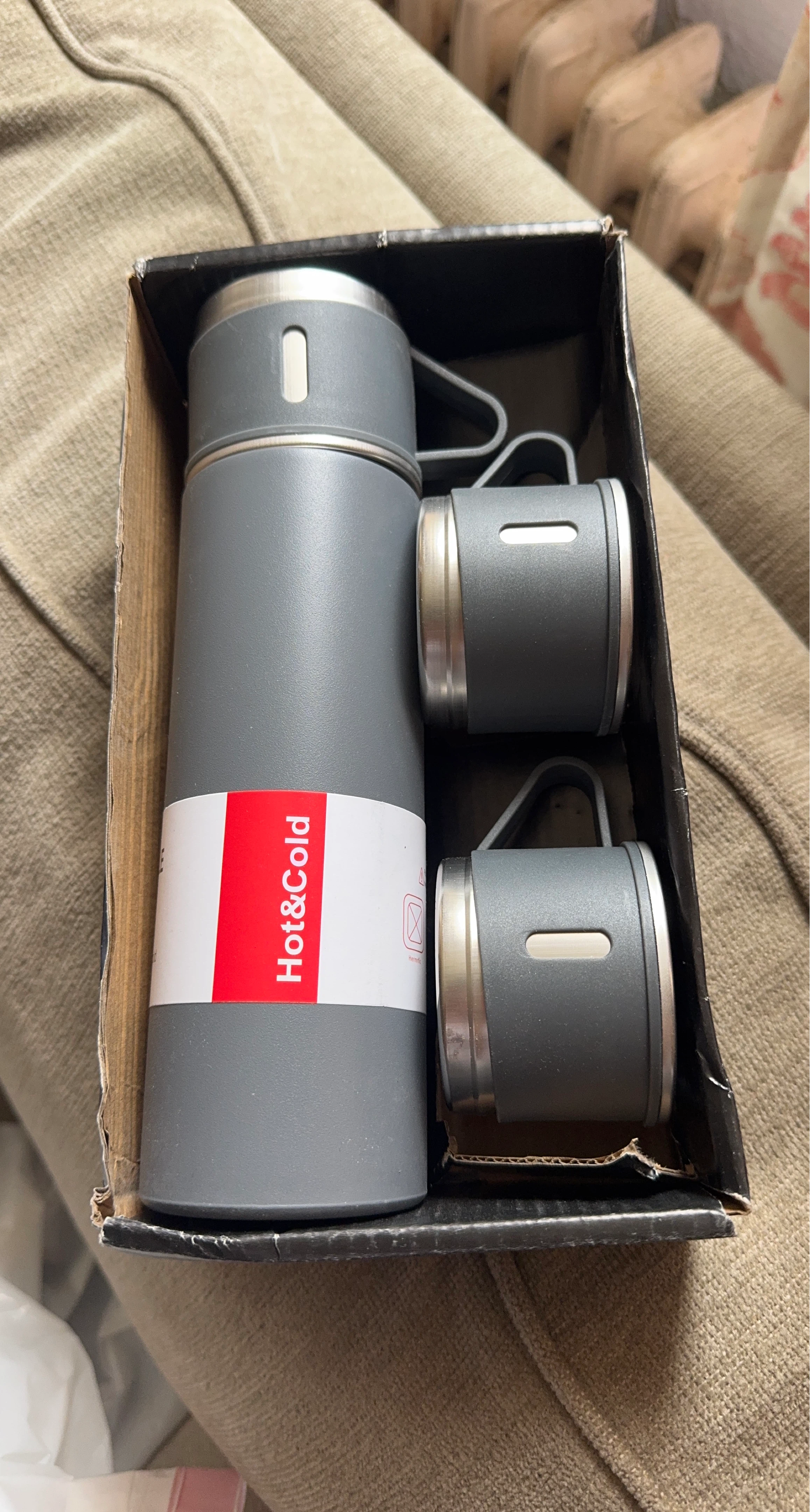 Grey Insulated Thermos and Cup Set