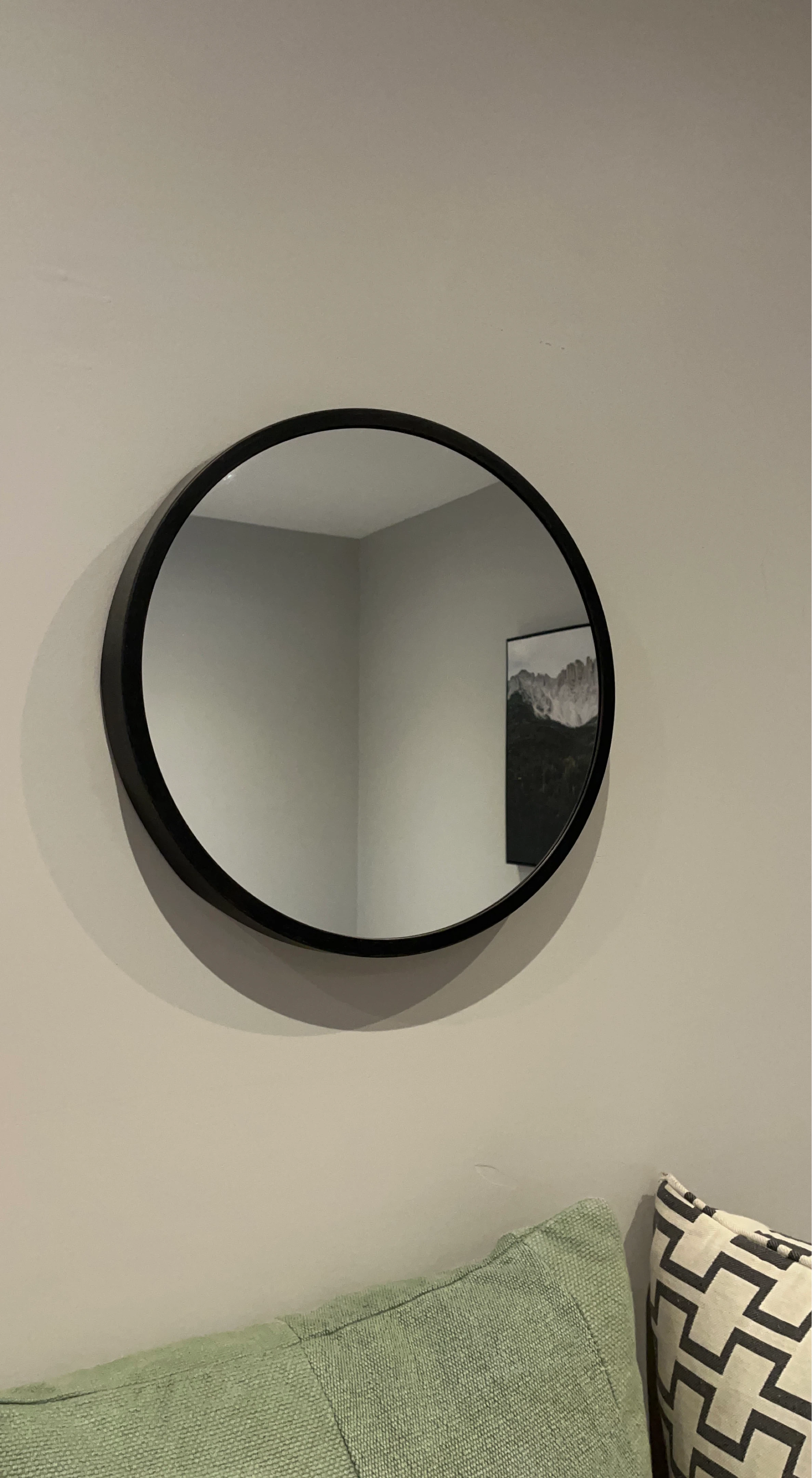 Round Black Framed Wall Mirror