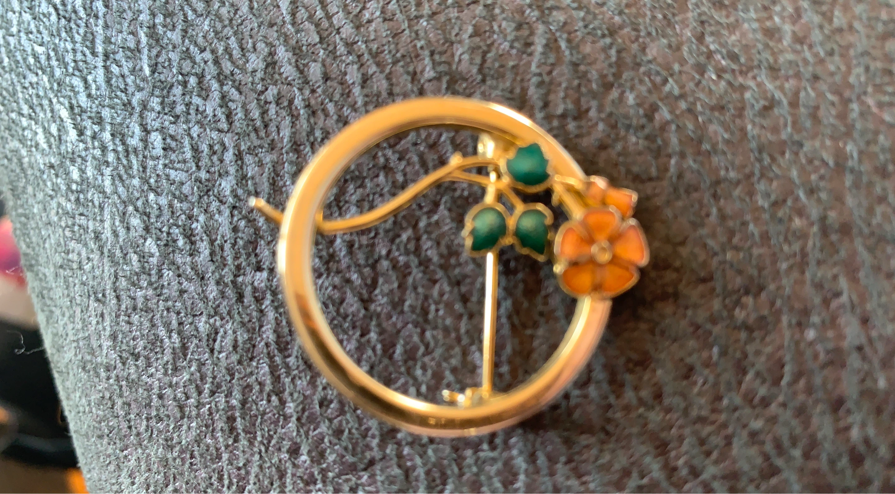 Gold Tone Enamel Flower Brooch