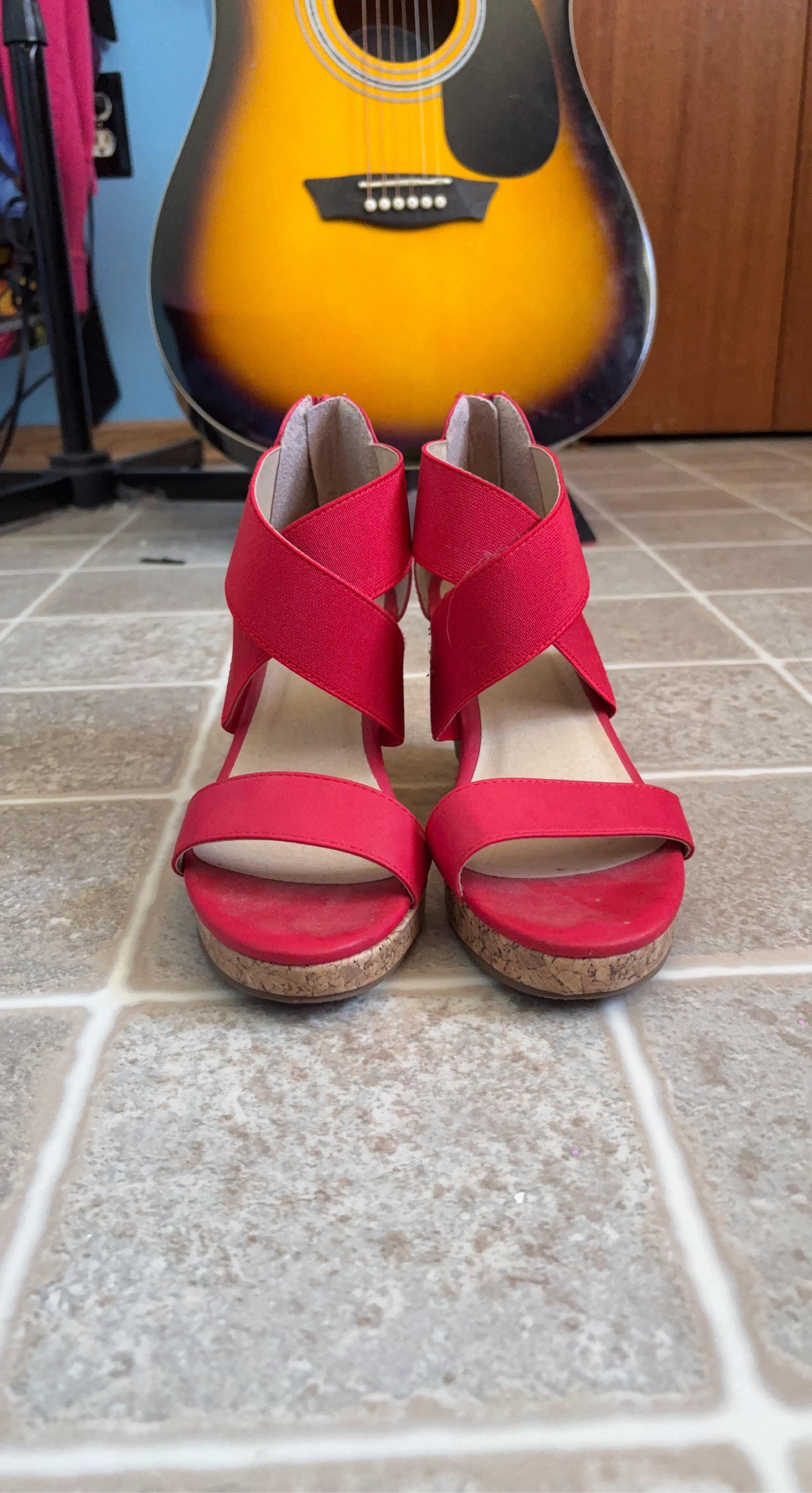 Time & Tru Red Wedge Sandals