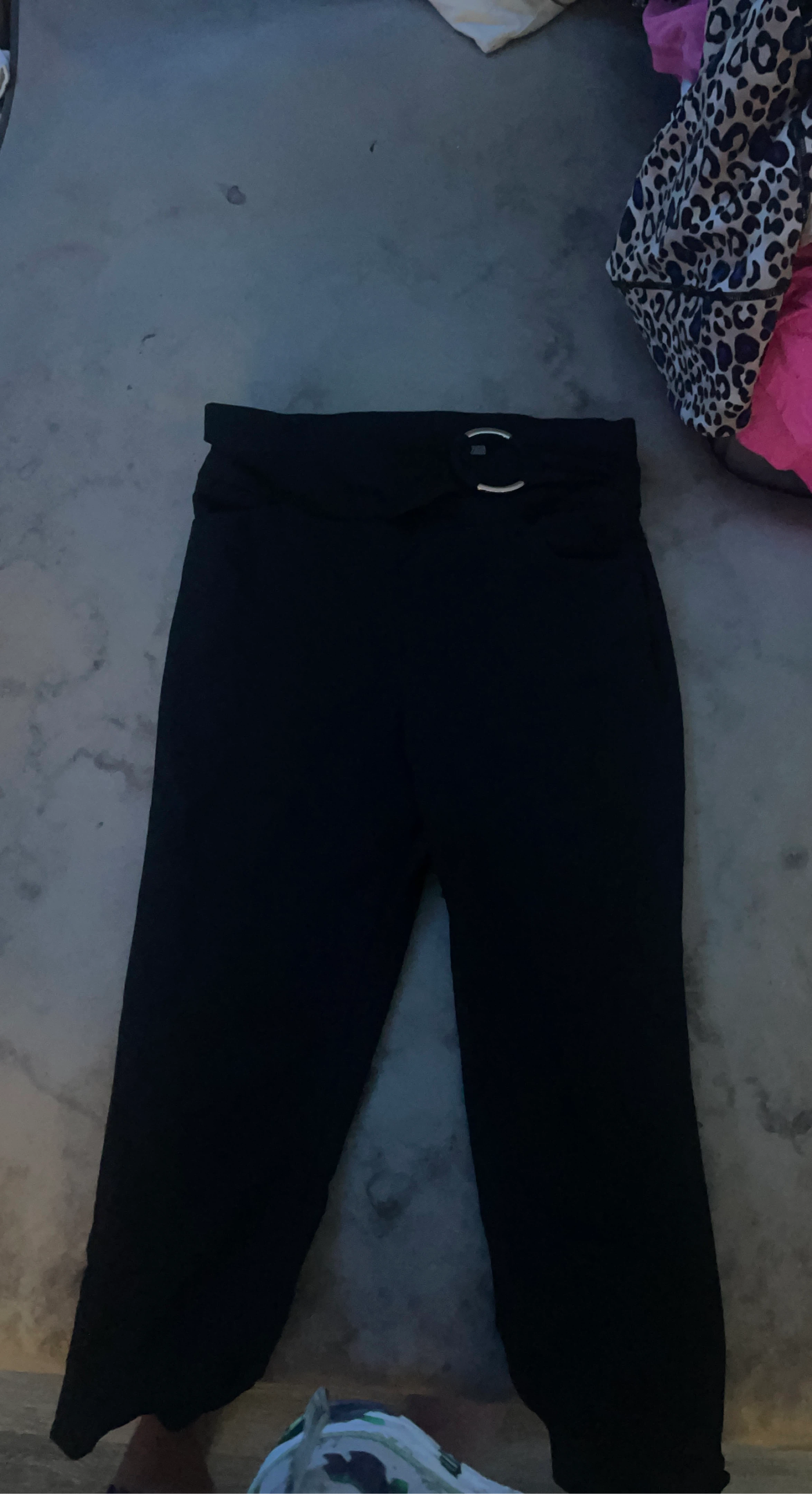 Black Wide-Leg Pants with Belt Detail