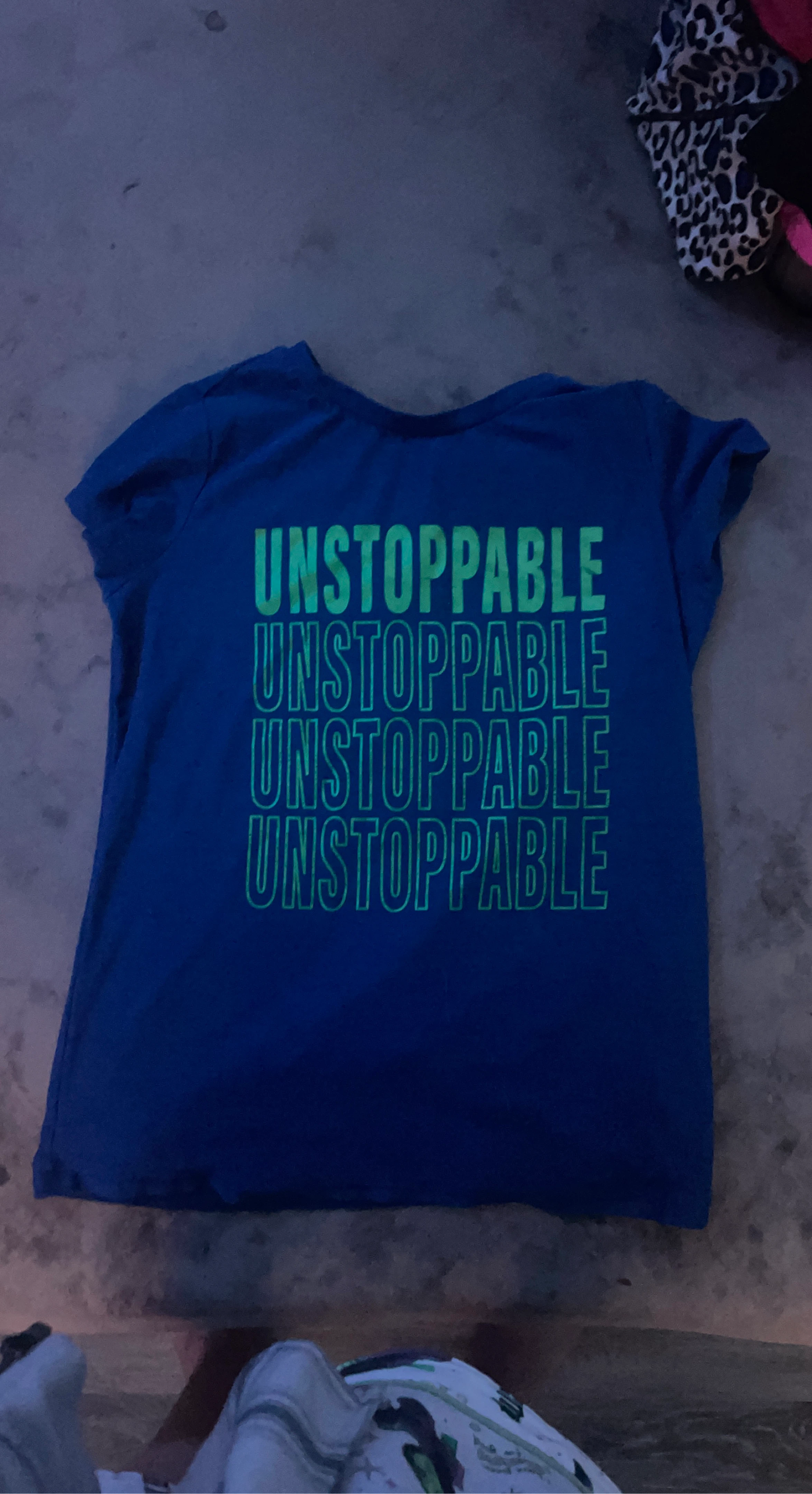 Blue T-Shirt with "Unstoppable" Graphic