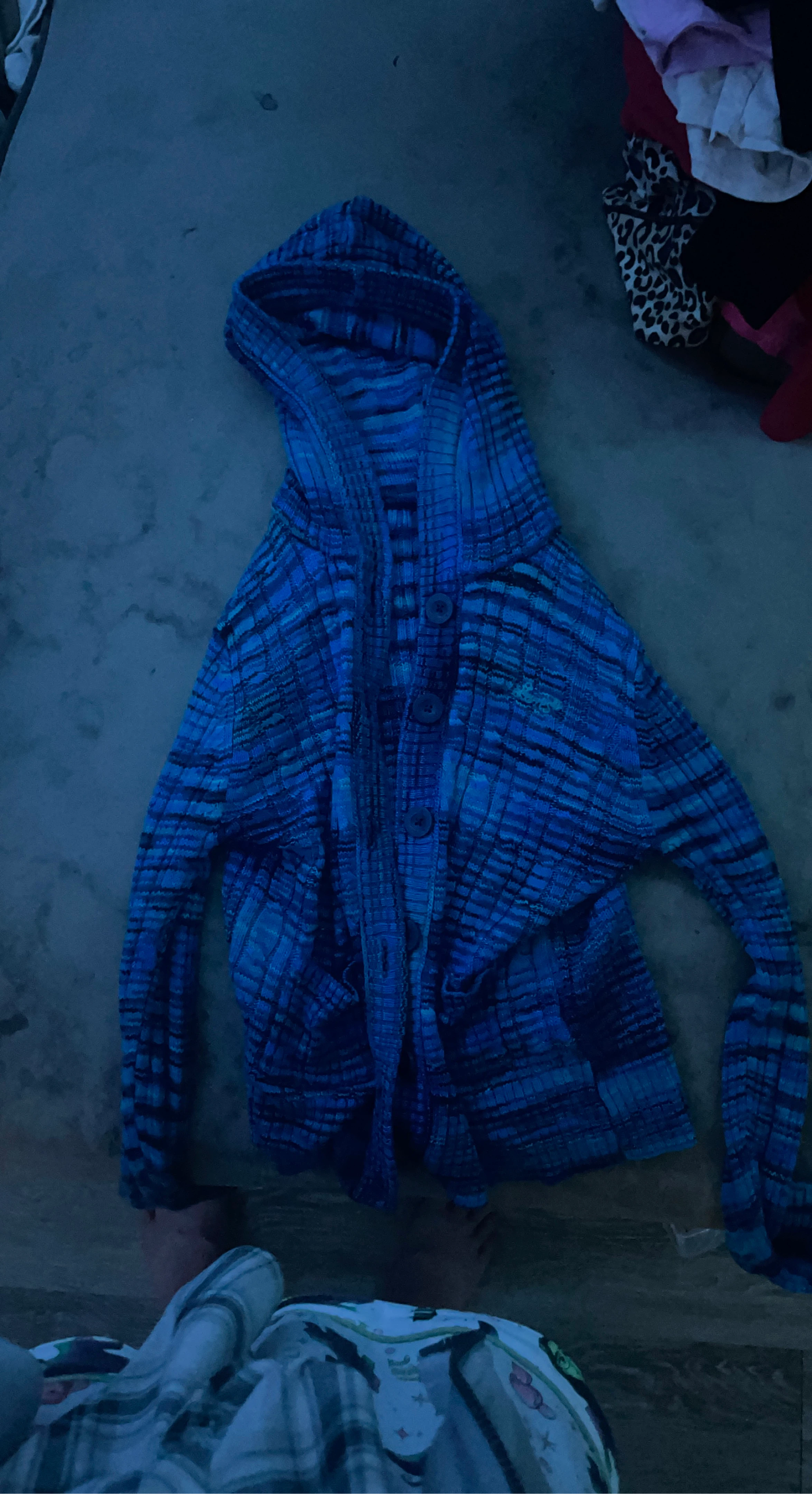 Blue Plaid Button-Up Hoodie Cardigan