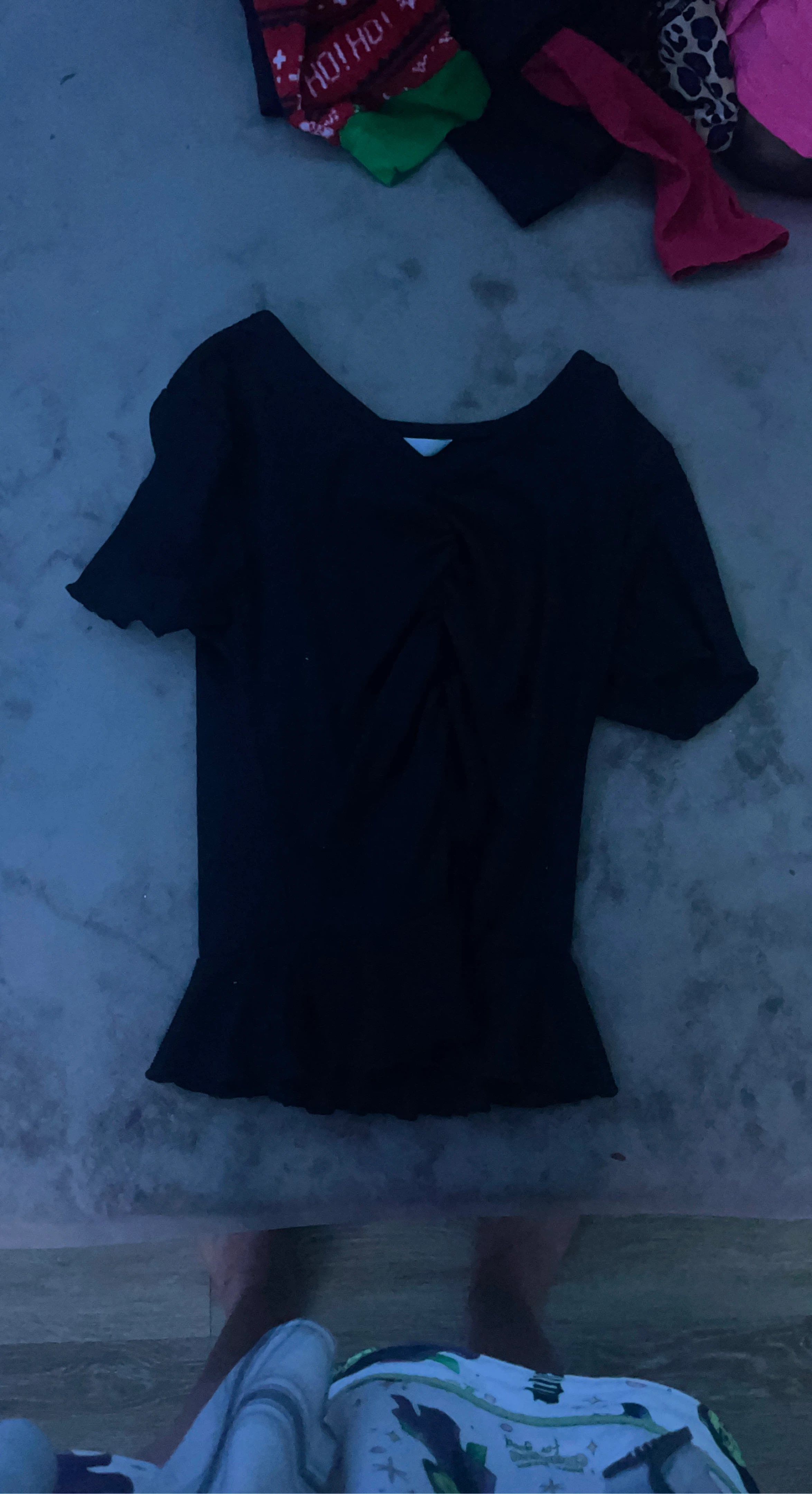 Black V-Neck Ruched Top