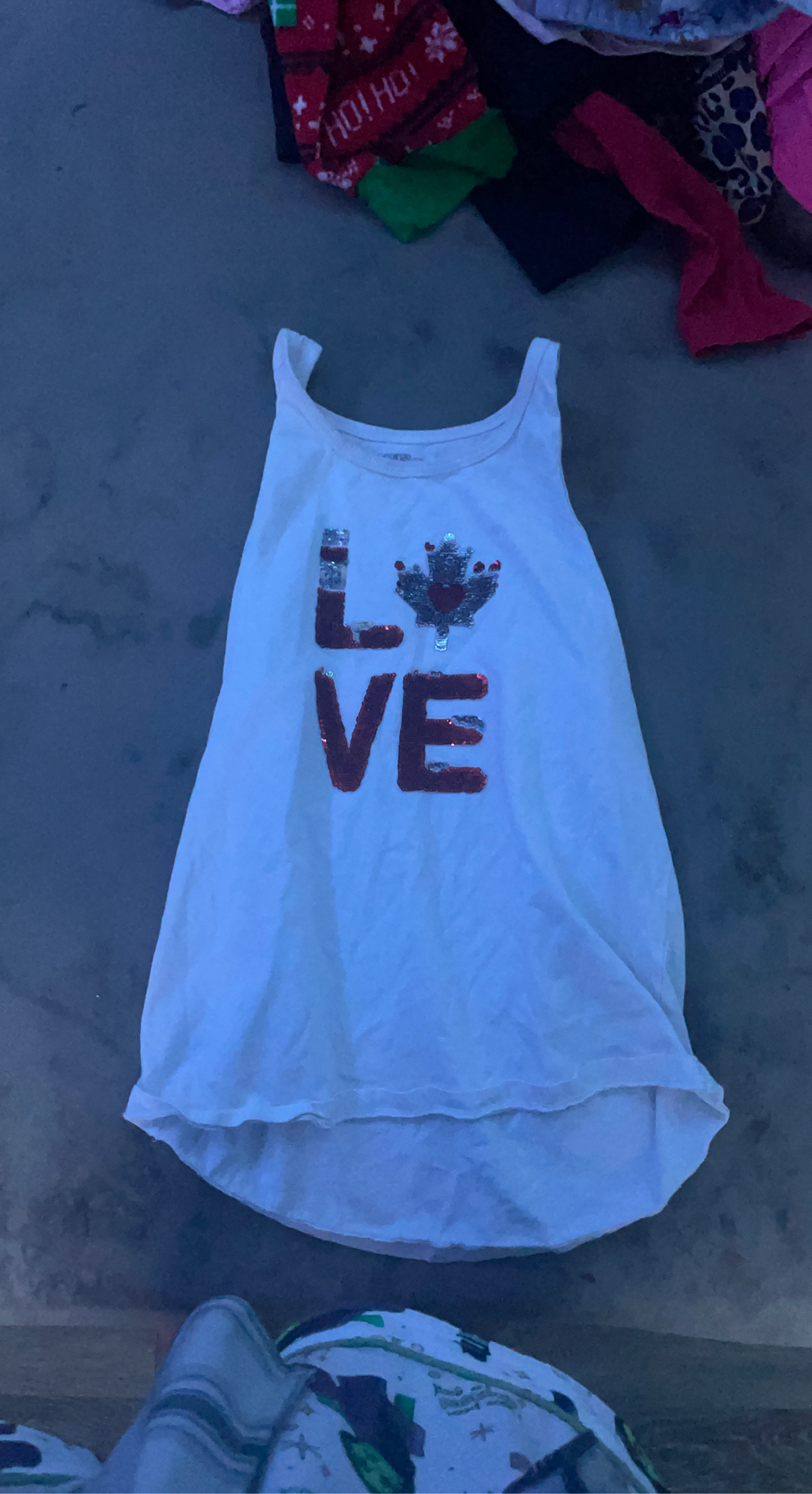 White Tank Top with "LOVE" and Canadian Maple Leaf Design