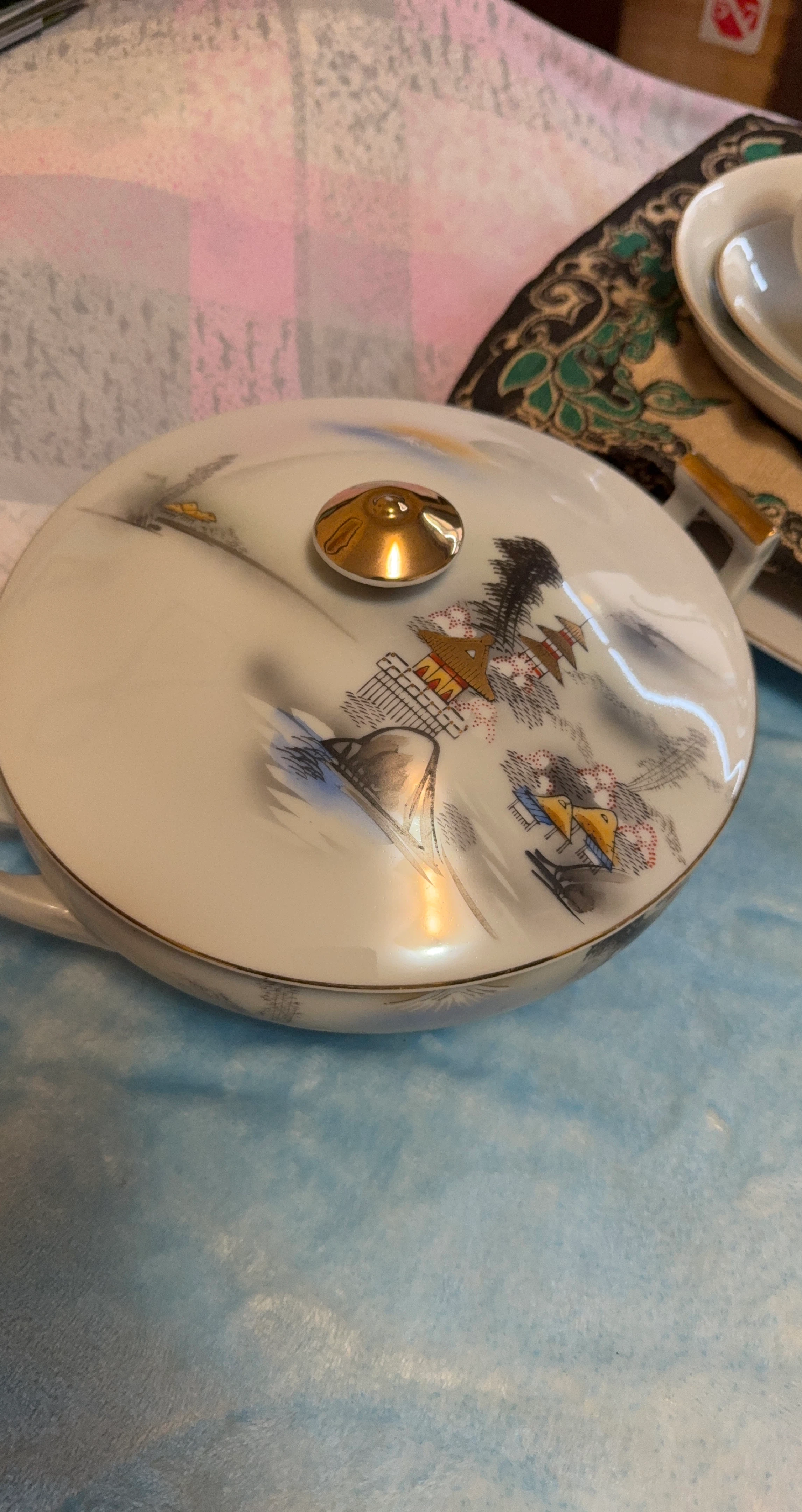 Vintage Porcelain Casserole Dish with Lid