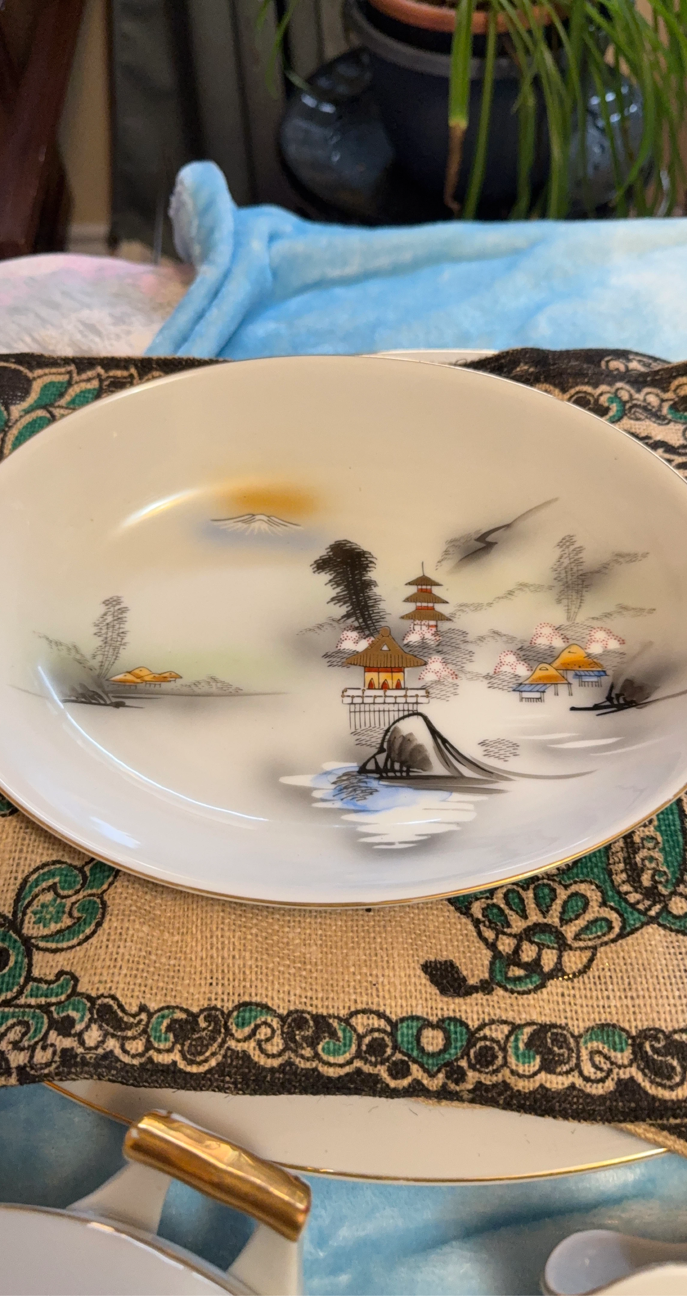 Vintage Japanese Scene Oval Dish