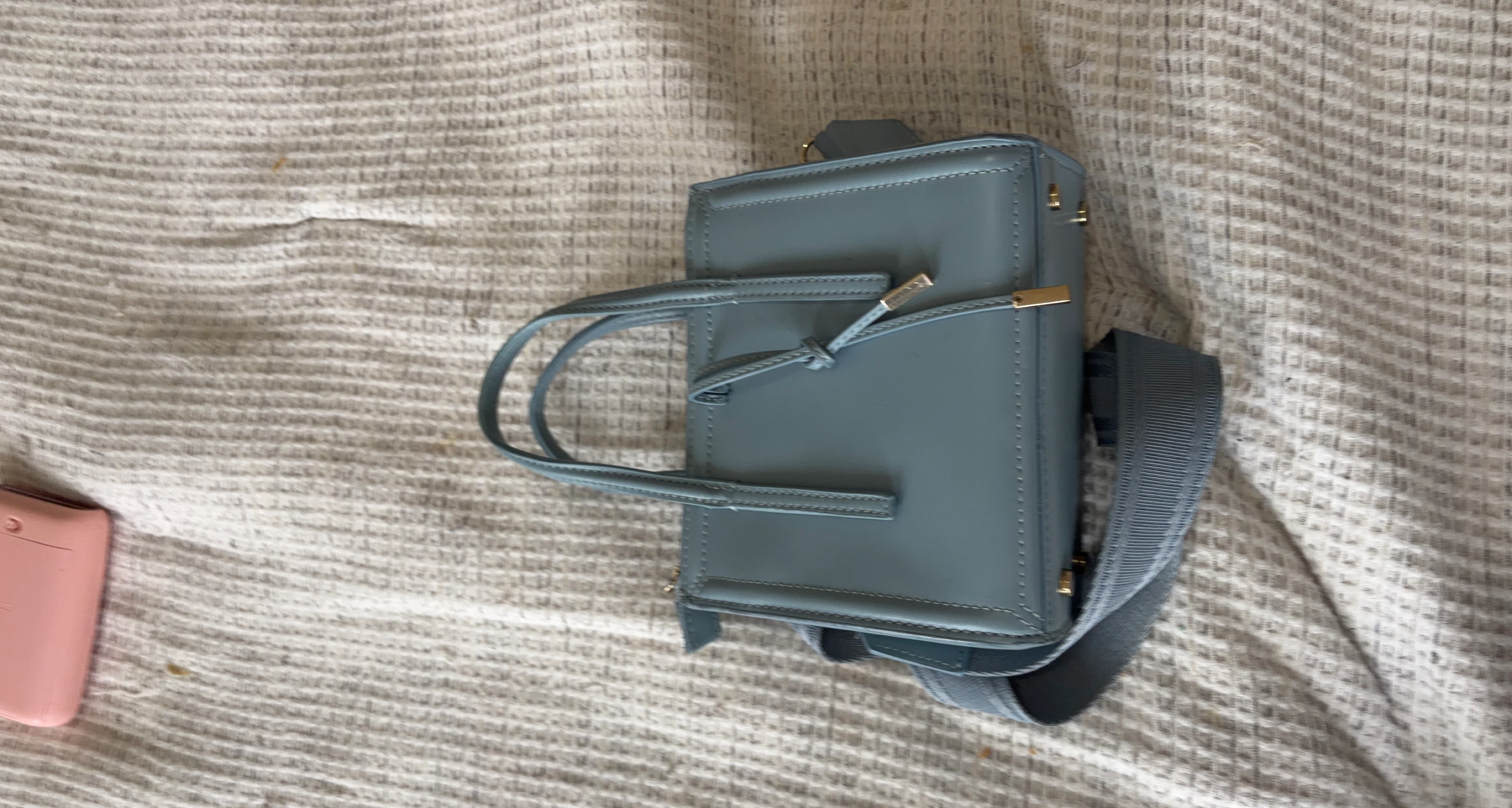 Light Blue Faux Leather Tote Bag