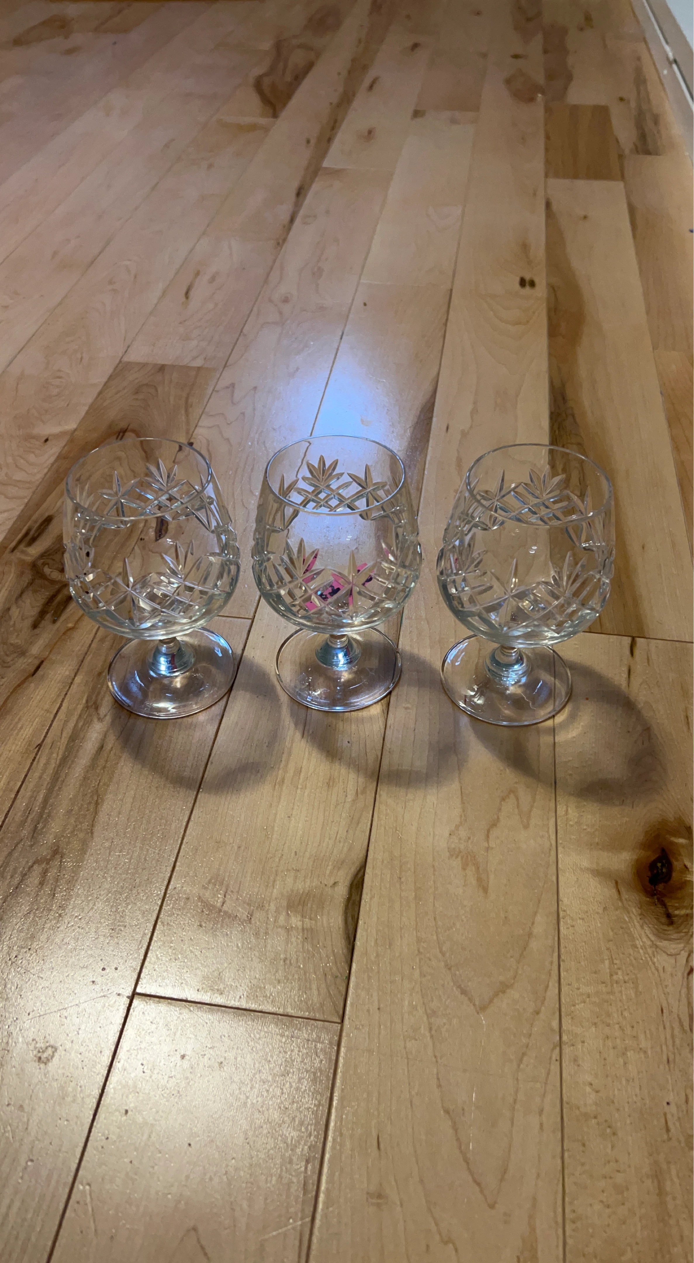 Set of 3 Cut Crystal Brandy Glasses