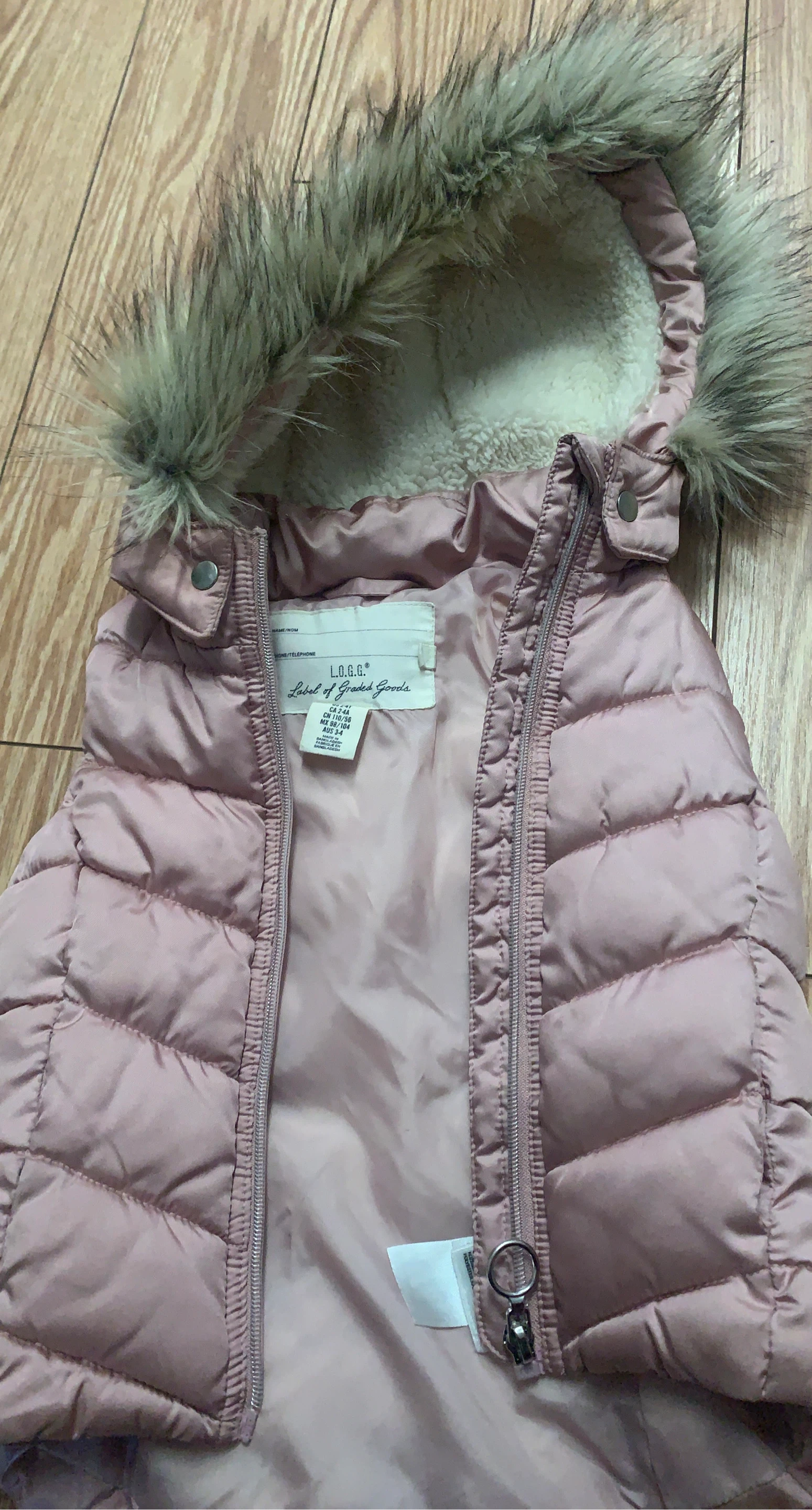 Girls Pink Puffer Vest with Faux Fur Hood size 2-4 - photo 2