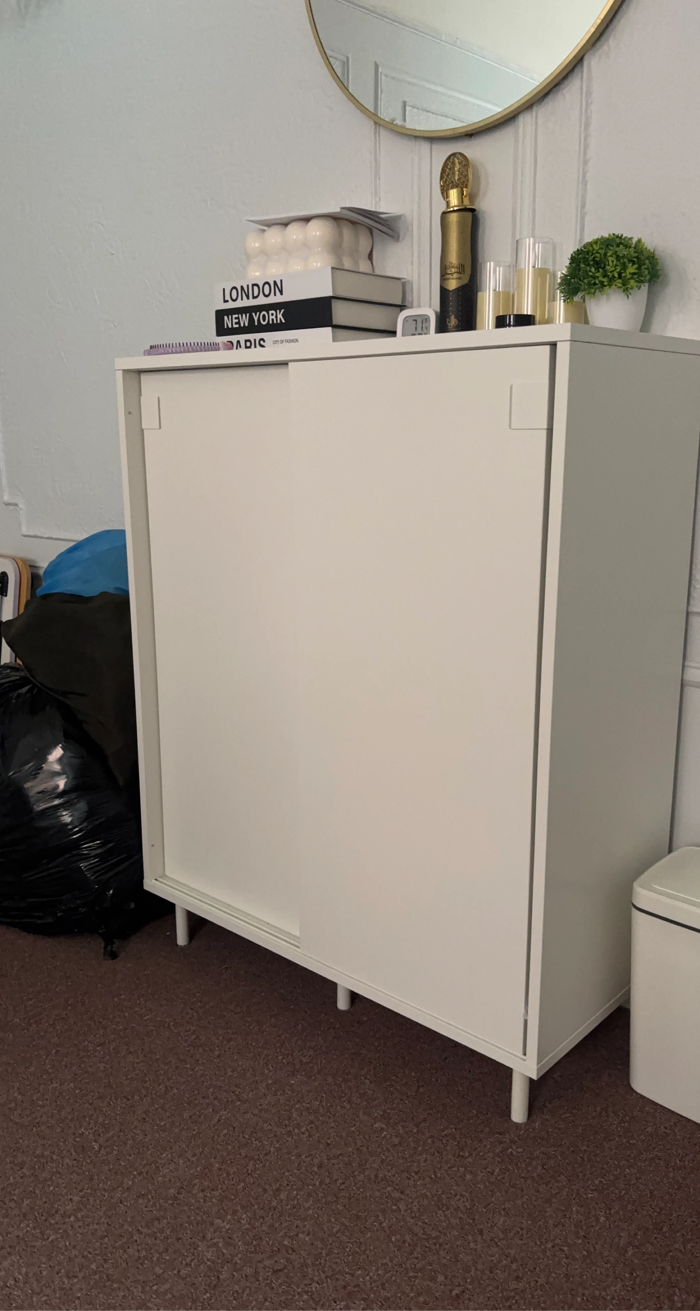 White Shoe Storage Cabinet with Sliding Doors