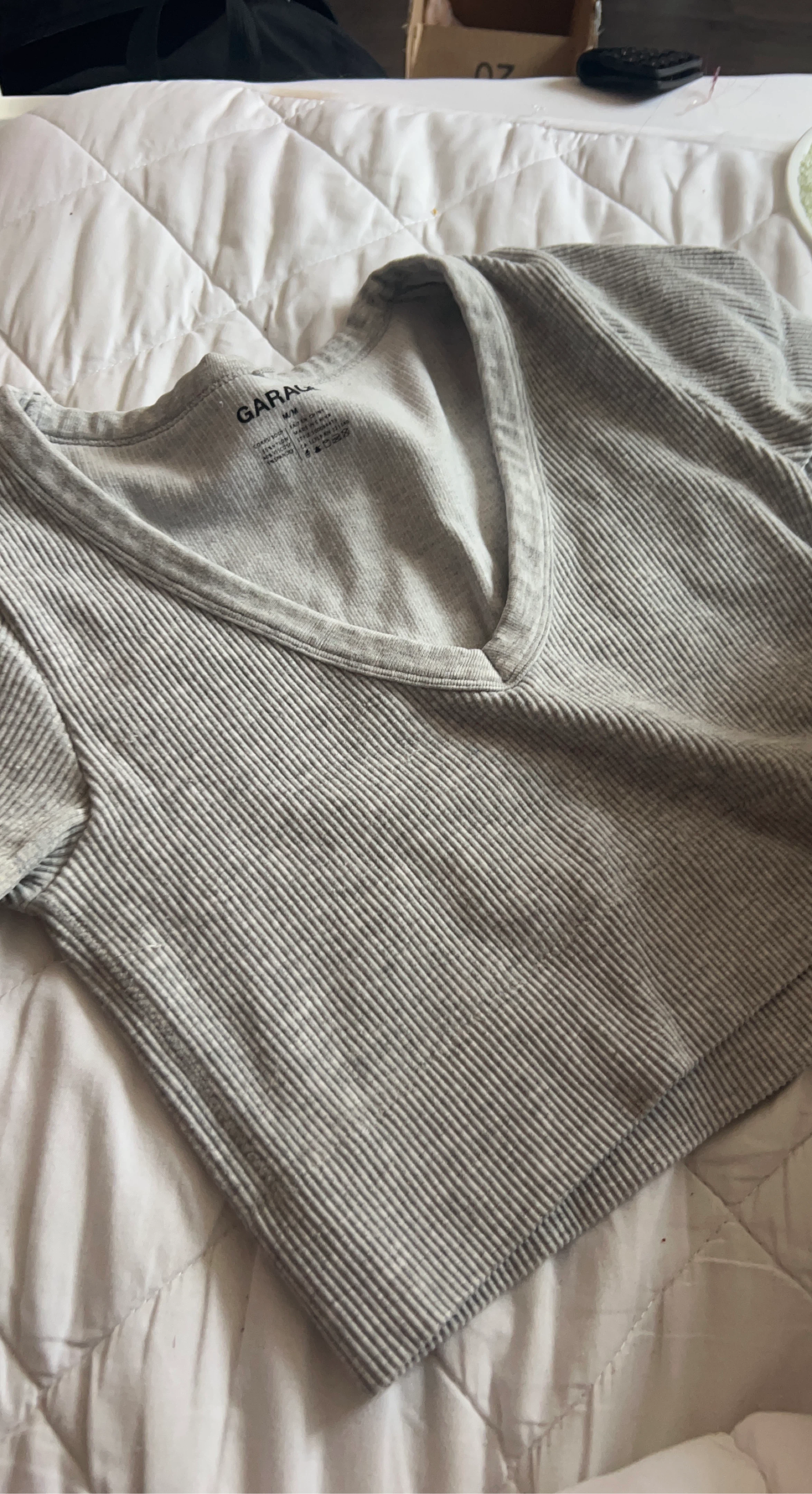 Garage Grey Ribbed V-Neck T-Shirt