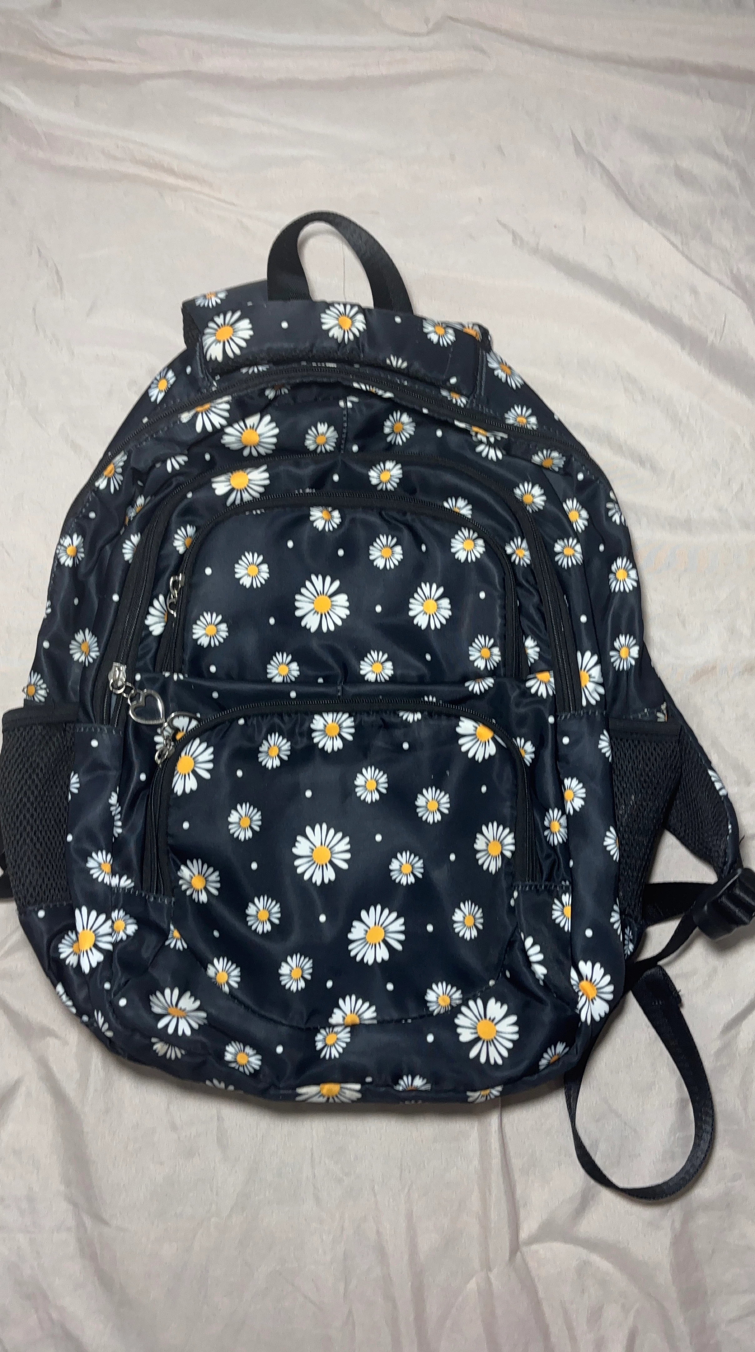 Black Daisy Print Backpack