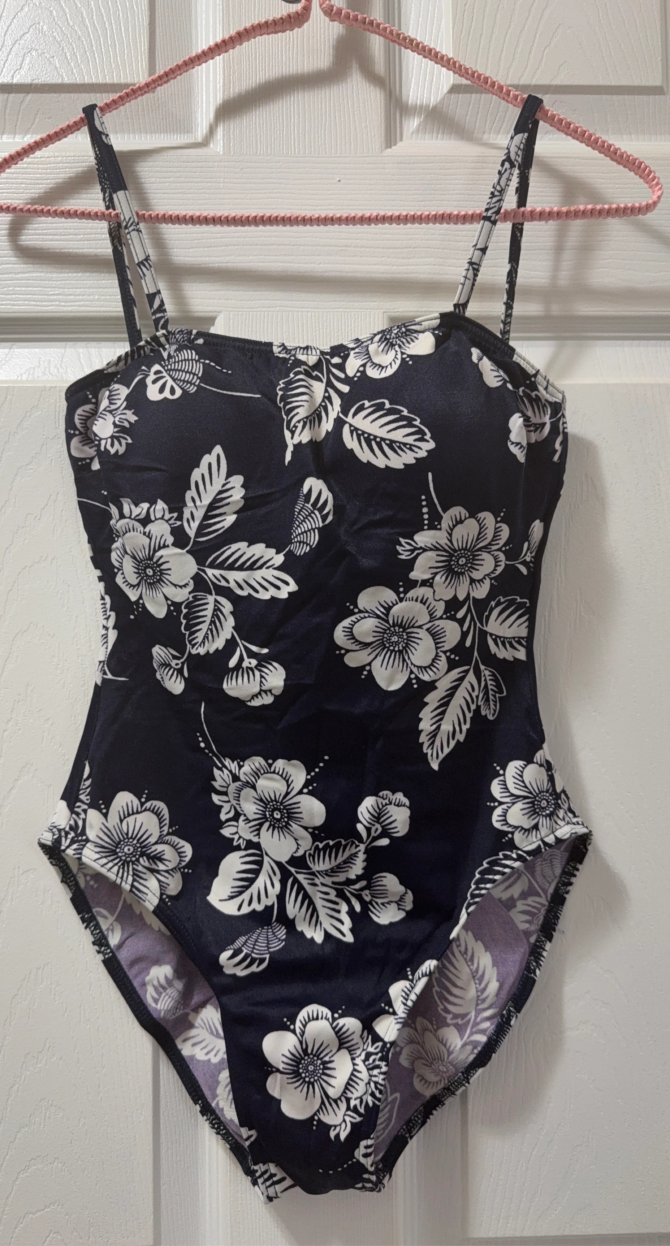 Navy and White Floral Print One-Piece Swimsuit