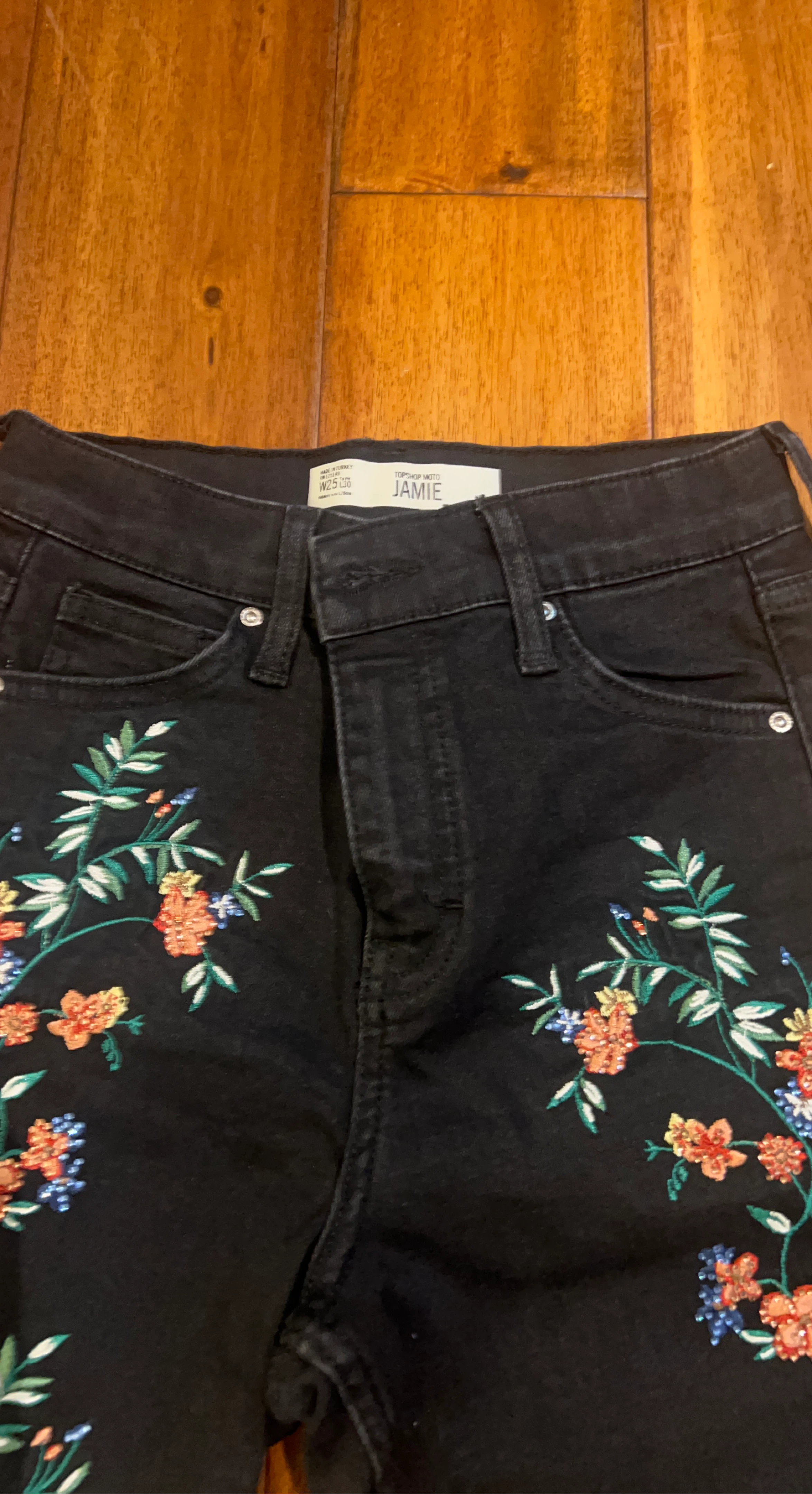 Black Embroidered Jamie Jeans