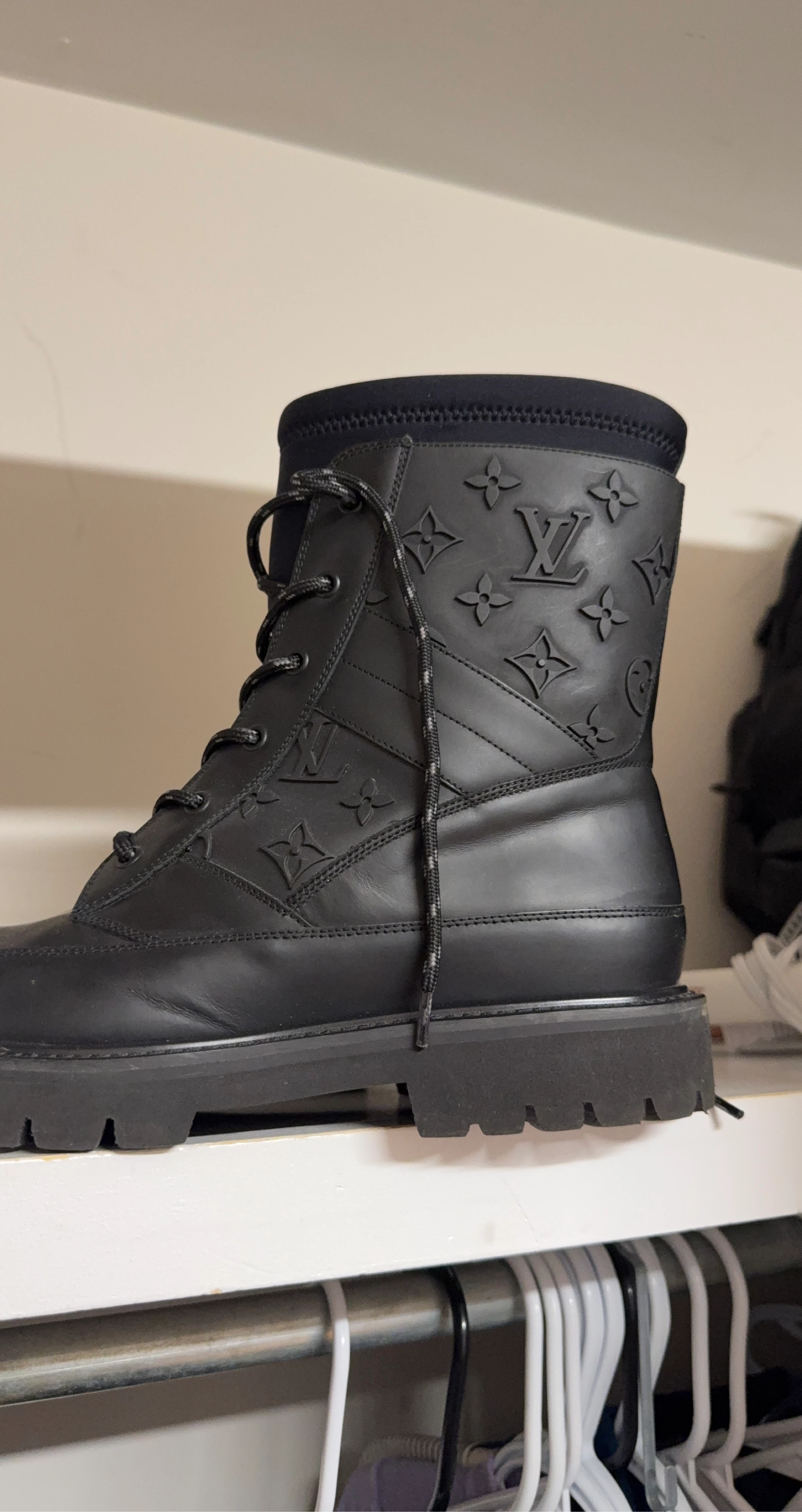 Louis Vuitton Black Leather Monogram Combat Boots