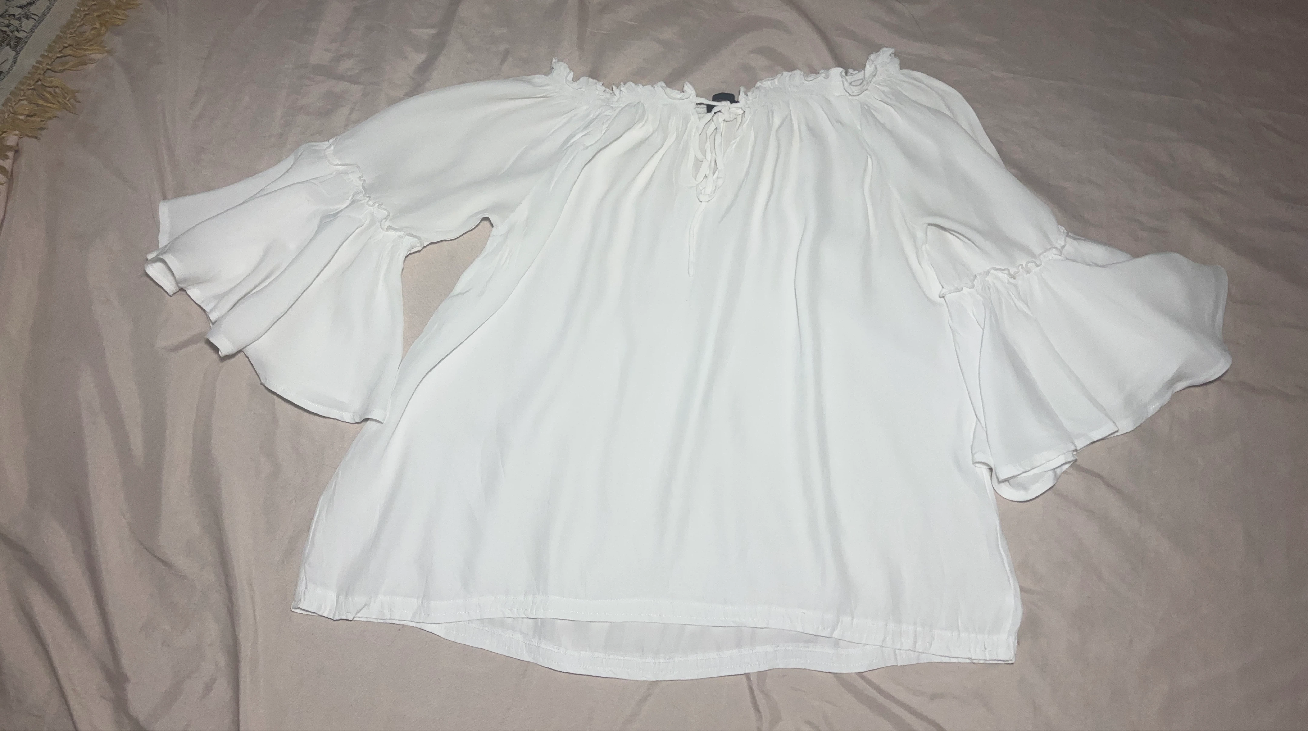 White Off-the-Shoulder Blouse with Bell Sleeves