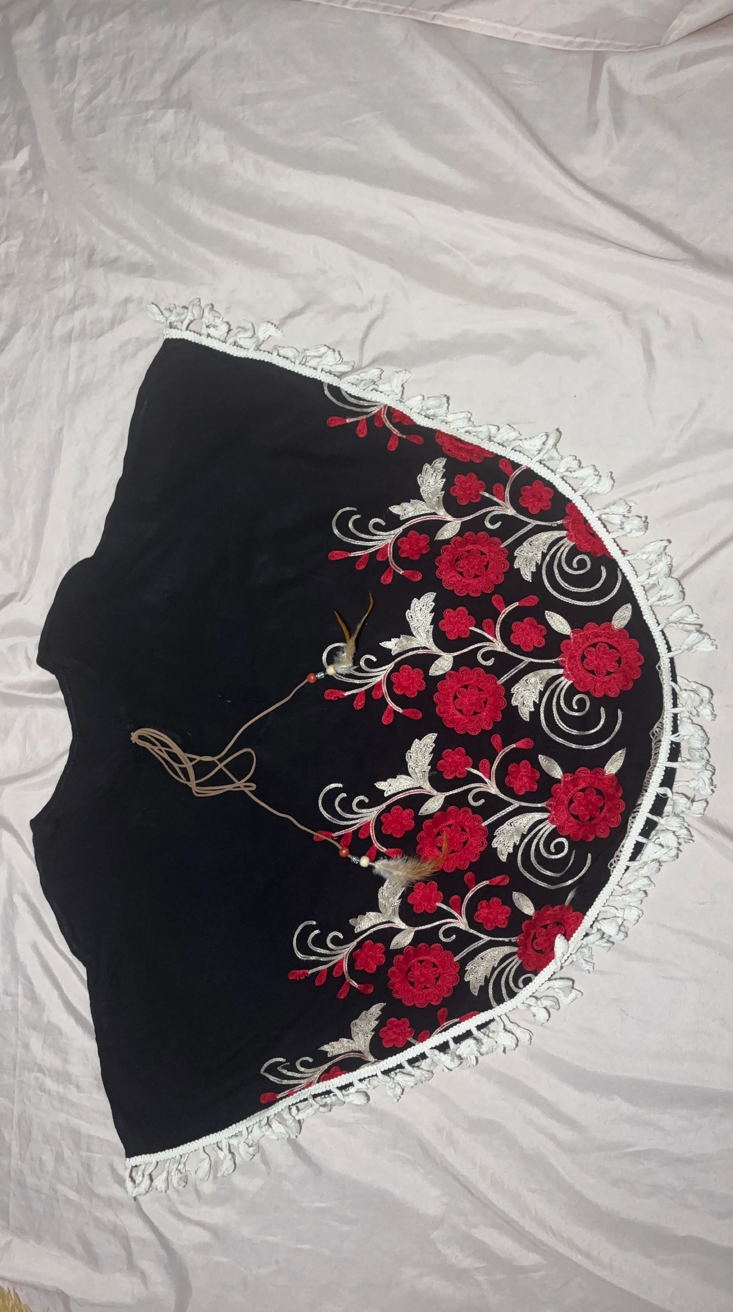 Black embroidered wide-leg pants