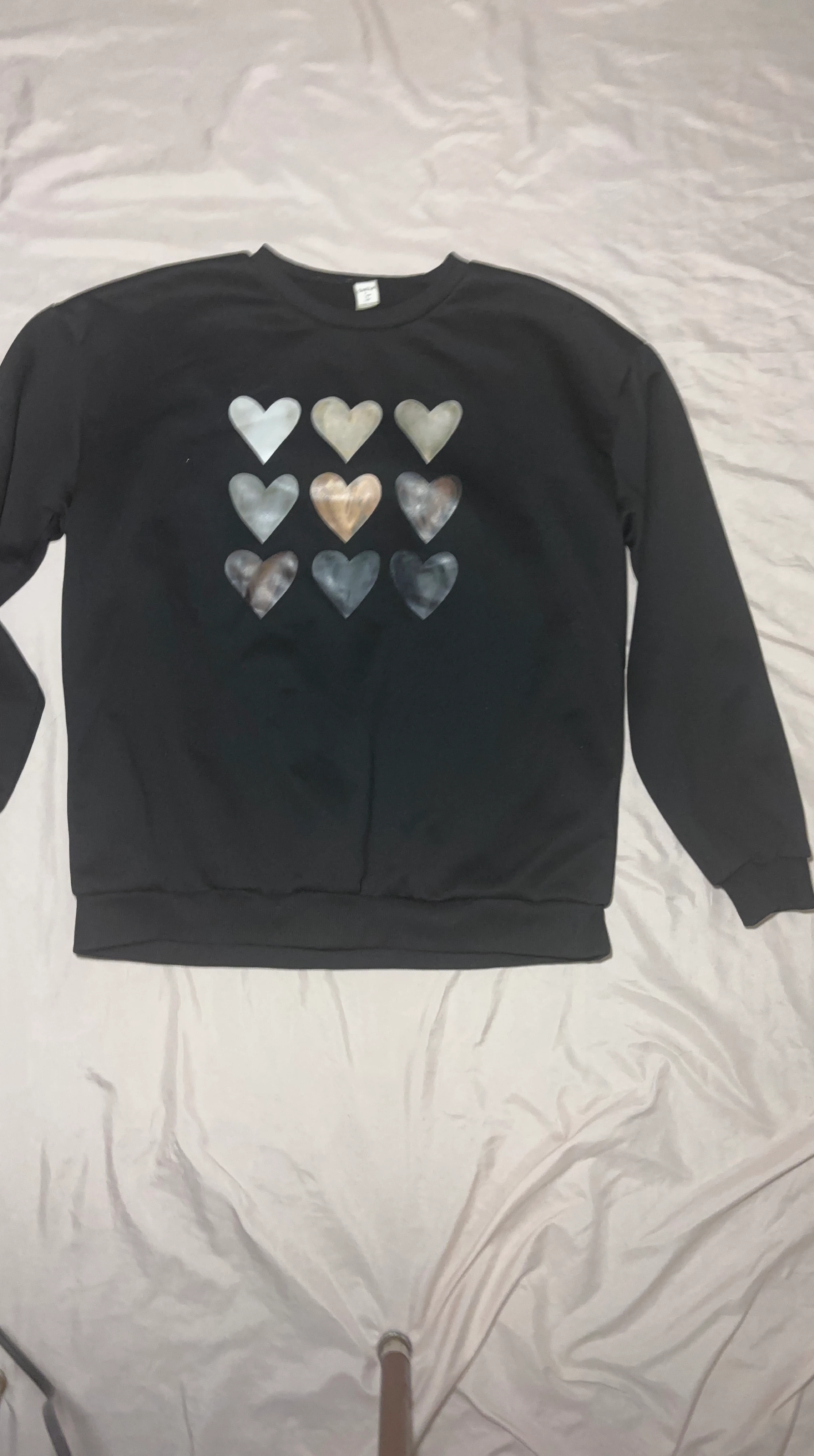 Black Crewneck Sweatshirt with Heart Print