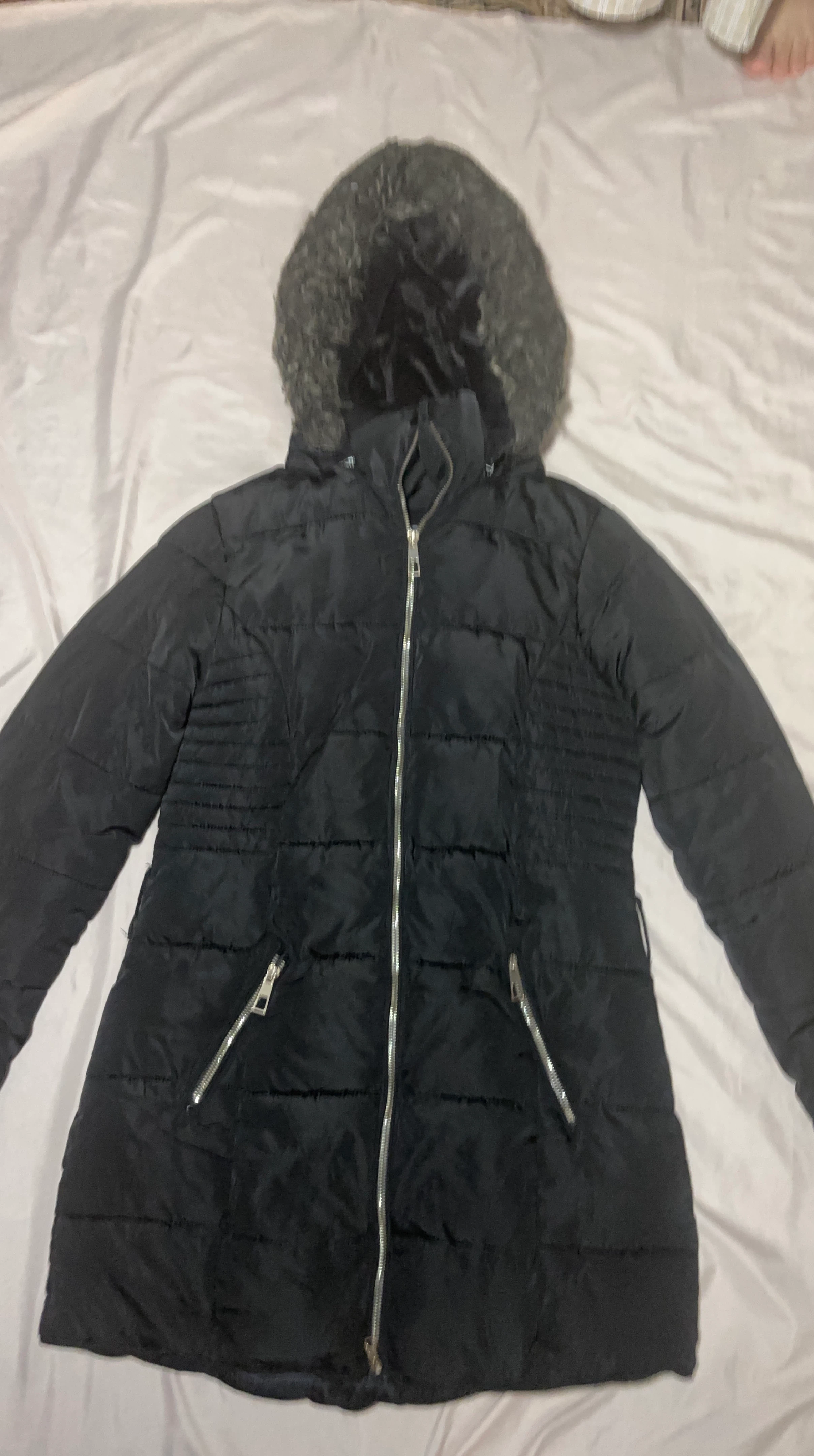 Black Puffer Jacket with Fur Hood