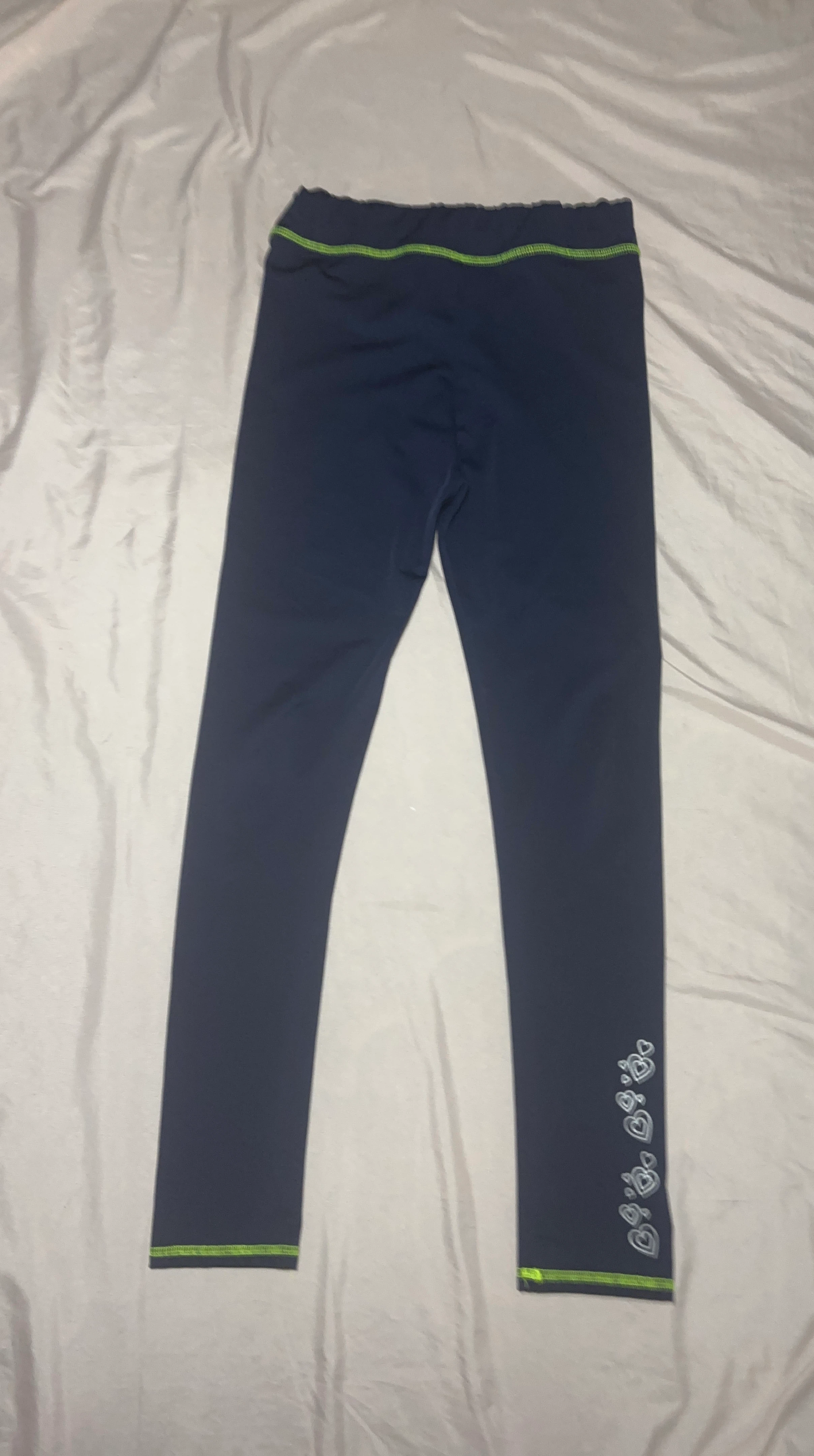 Navy Blue Capris with Lime Green Stitching and Heart Detail