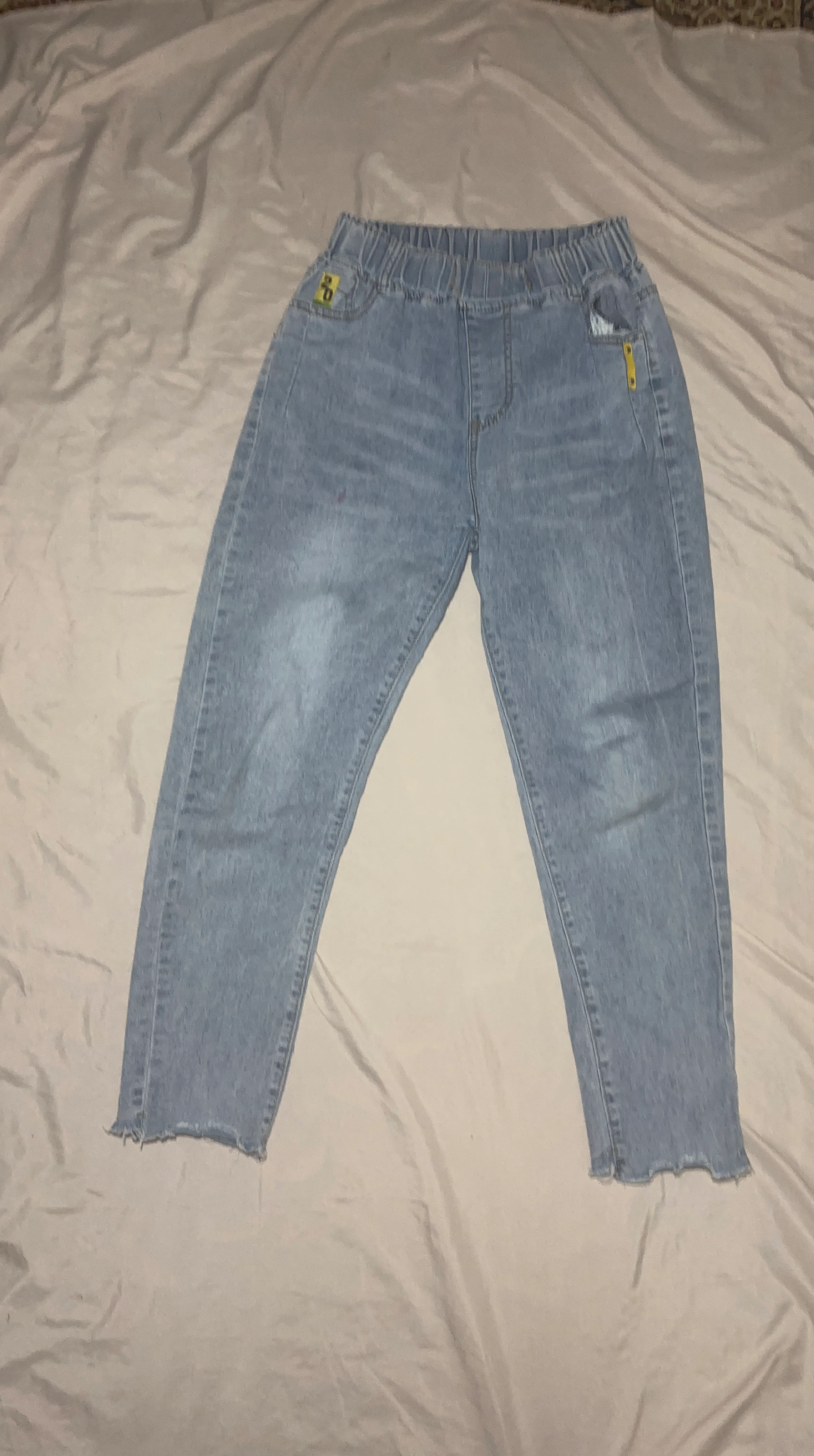 Light Wash Denim Jeans with Elastic Waistband