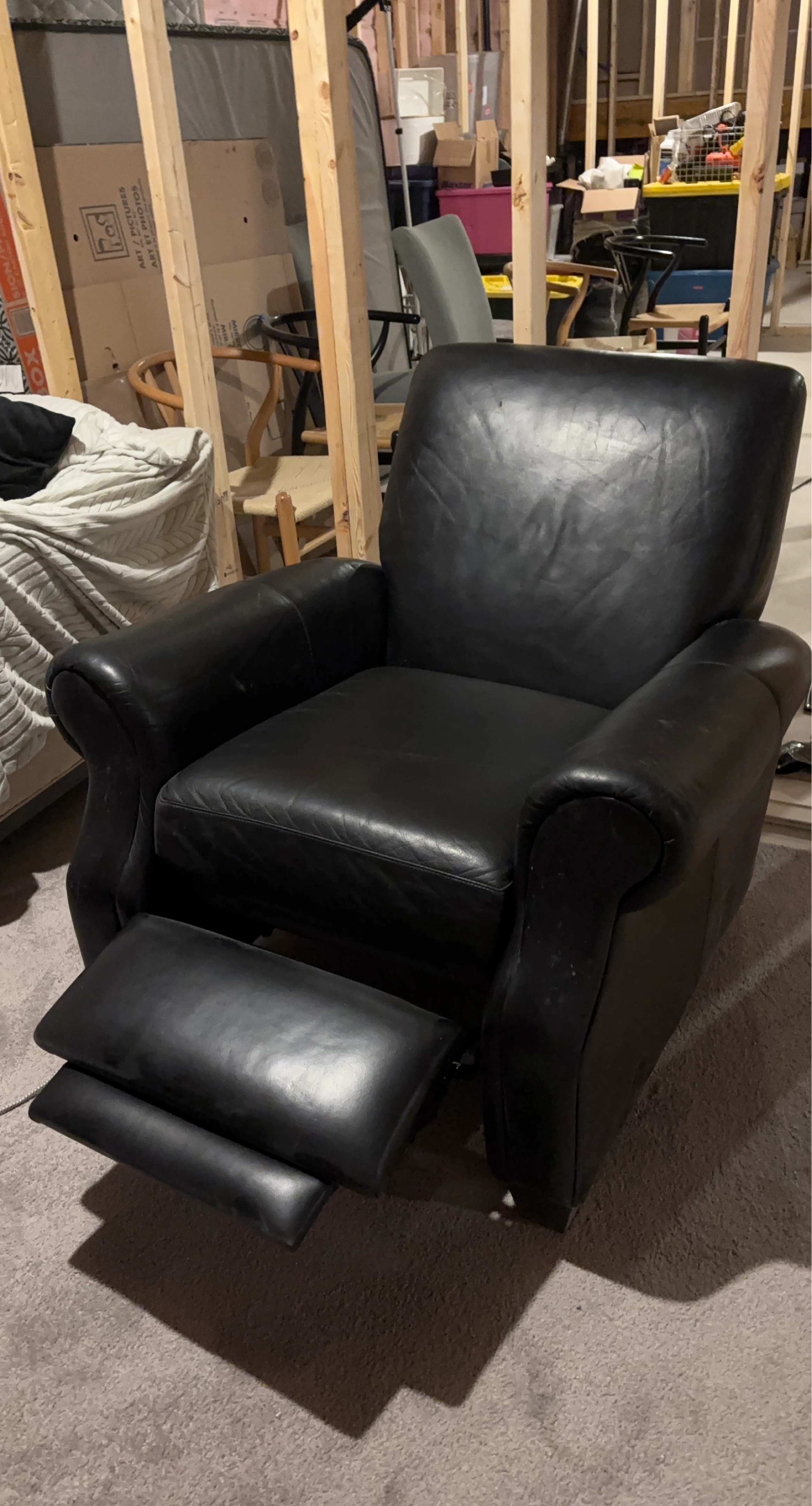 SOLD   Black Leather Recliner Chair