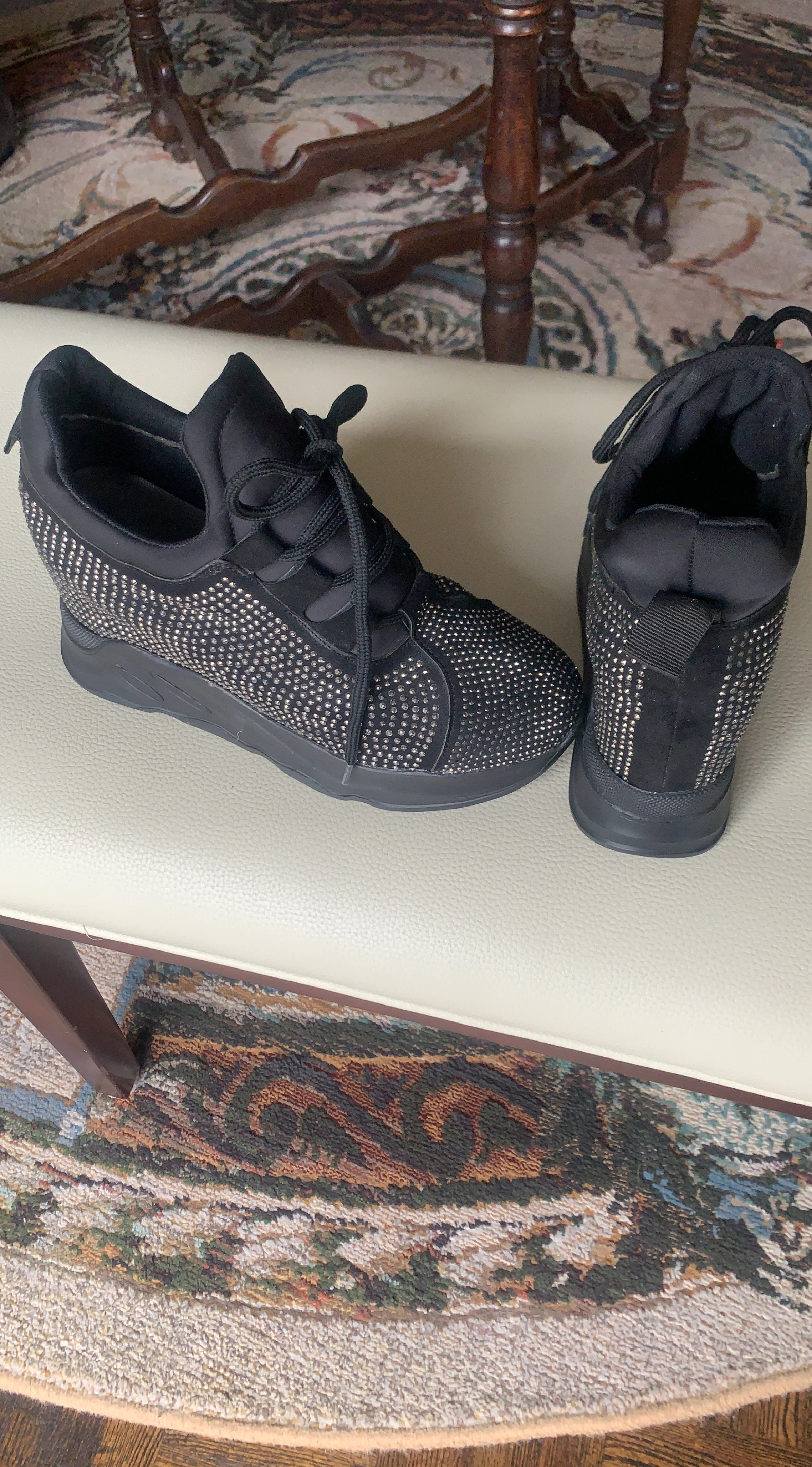 Black Wedge Sneakers with Rhinestones
