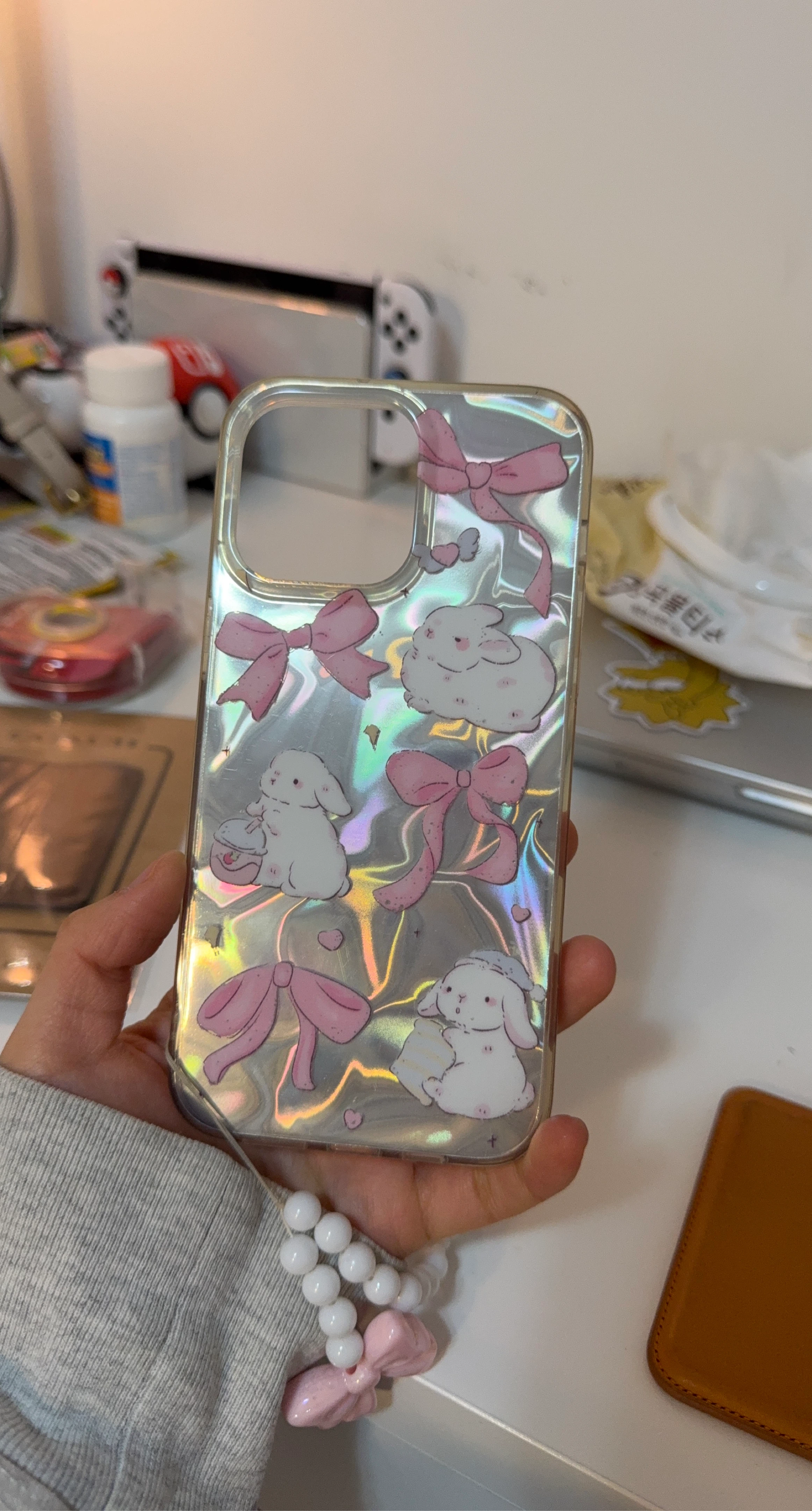 Clear Phone Case with Kawaii Bunny and Bow Design