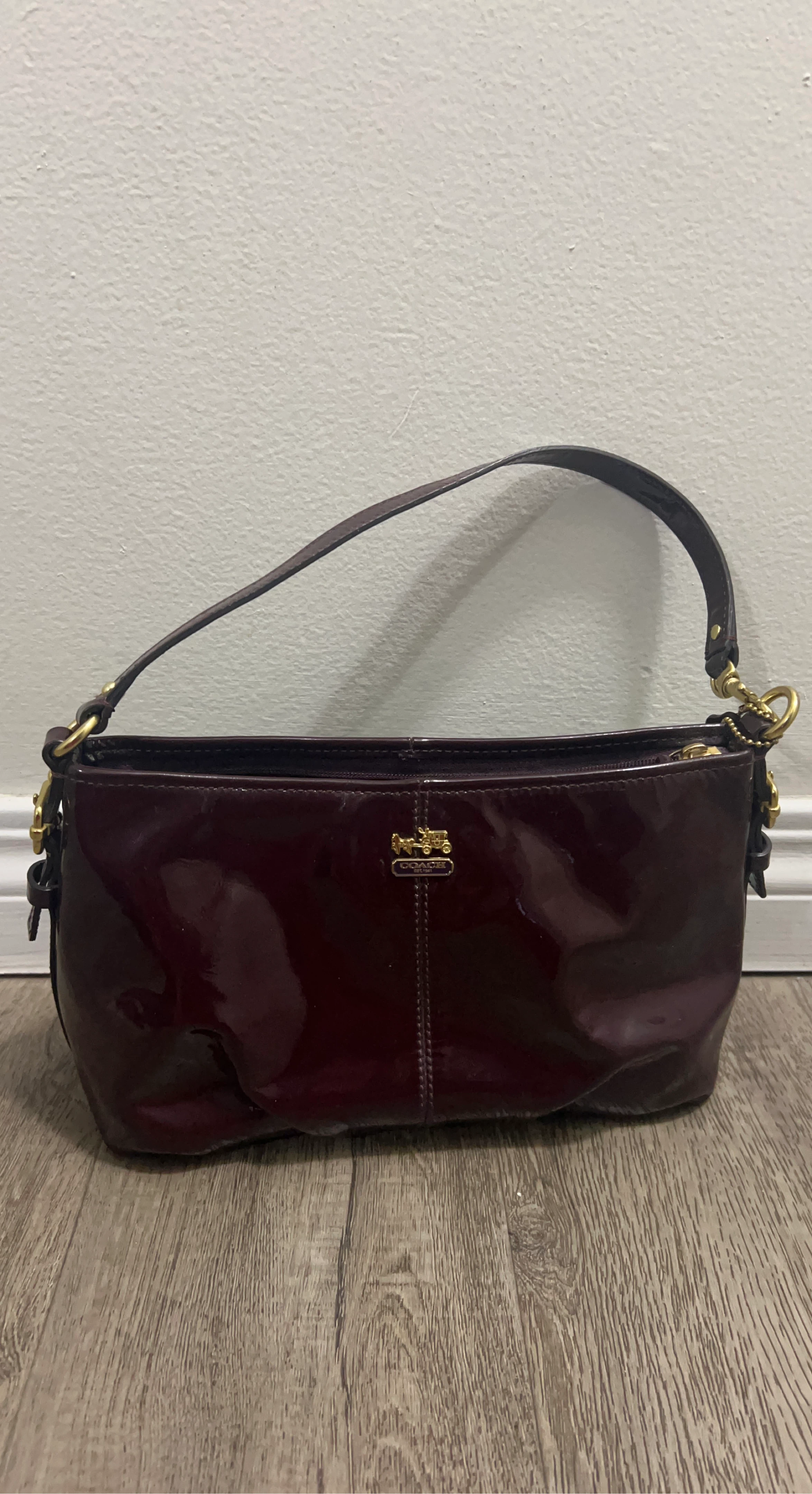 Coach Burgundy Patent Leather Shoulder Bag
