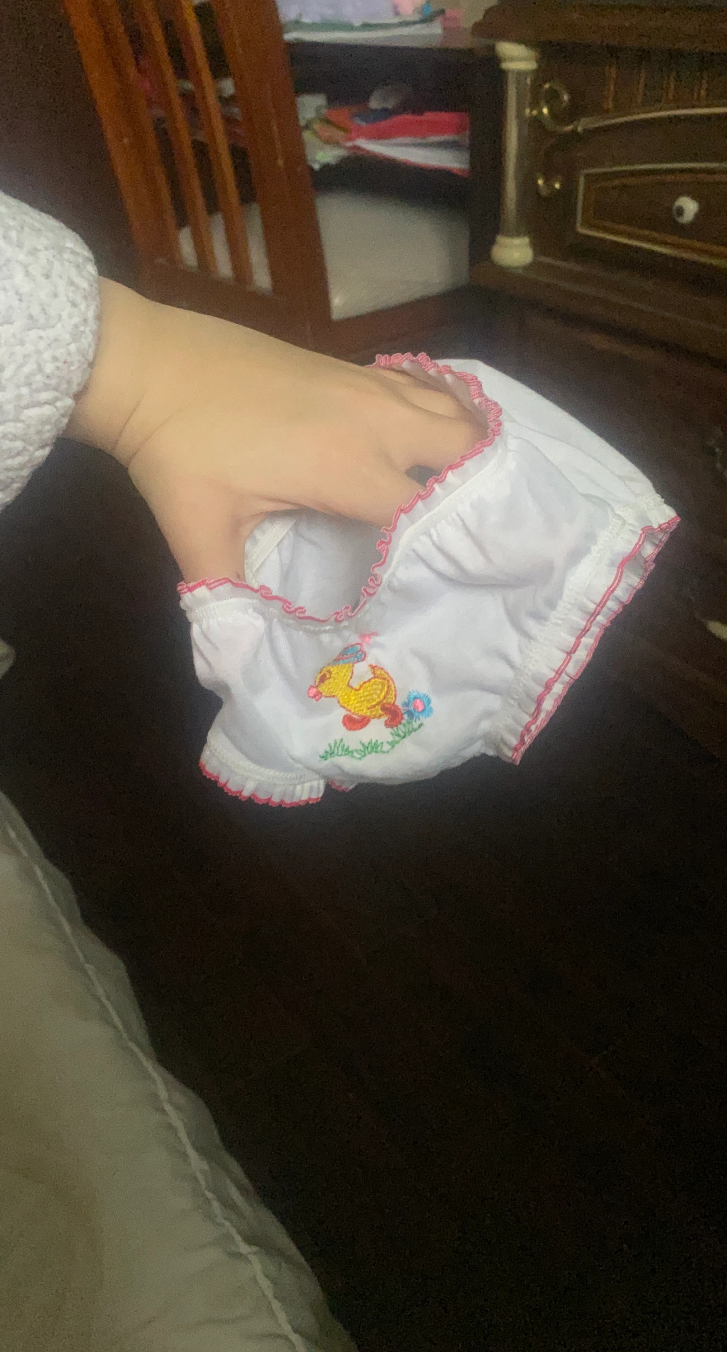 Children's White Underwear with Duckling Embroidery