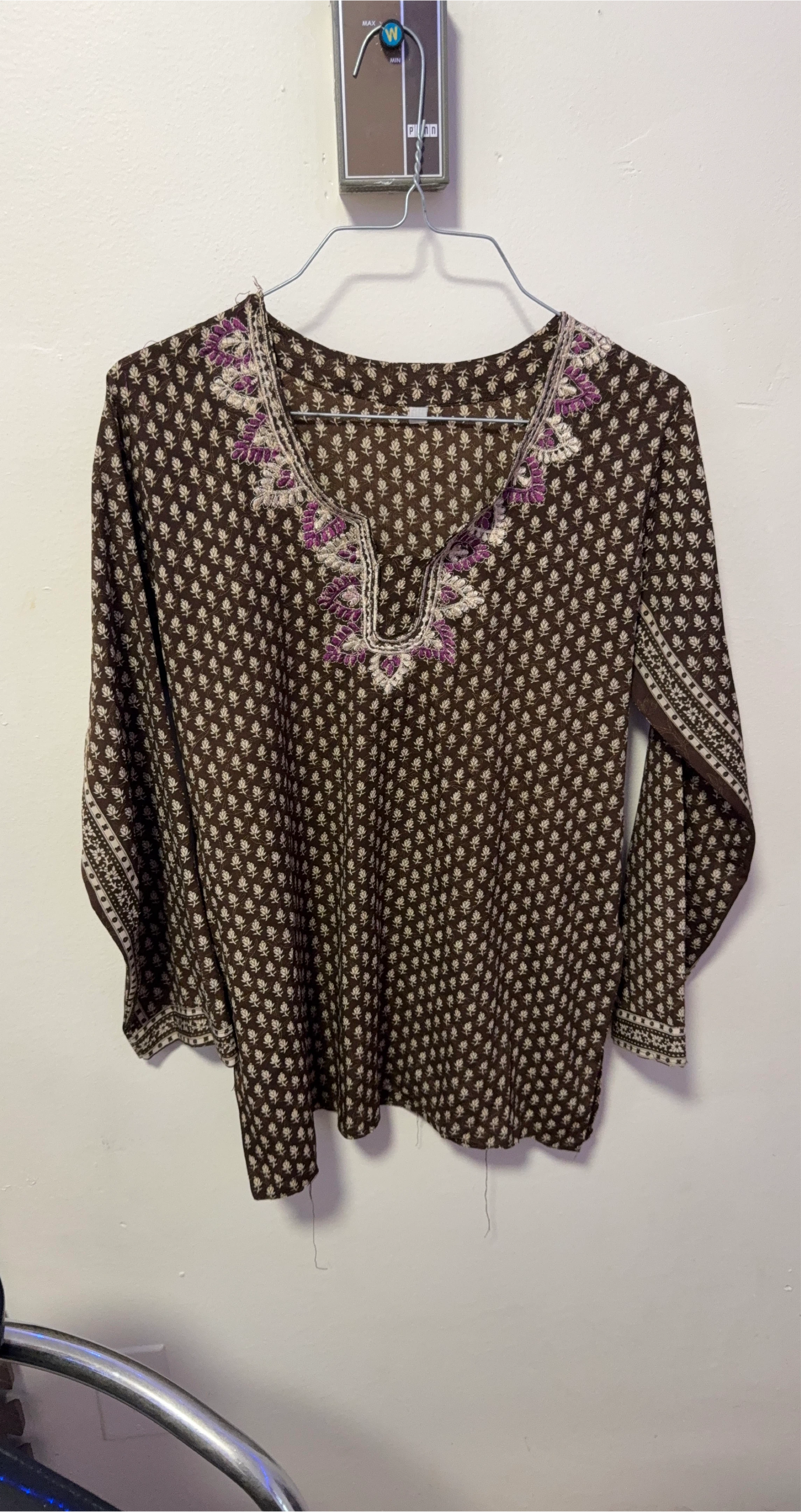 Brown Print Tunic with Purple Embroidery