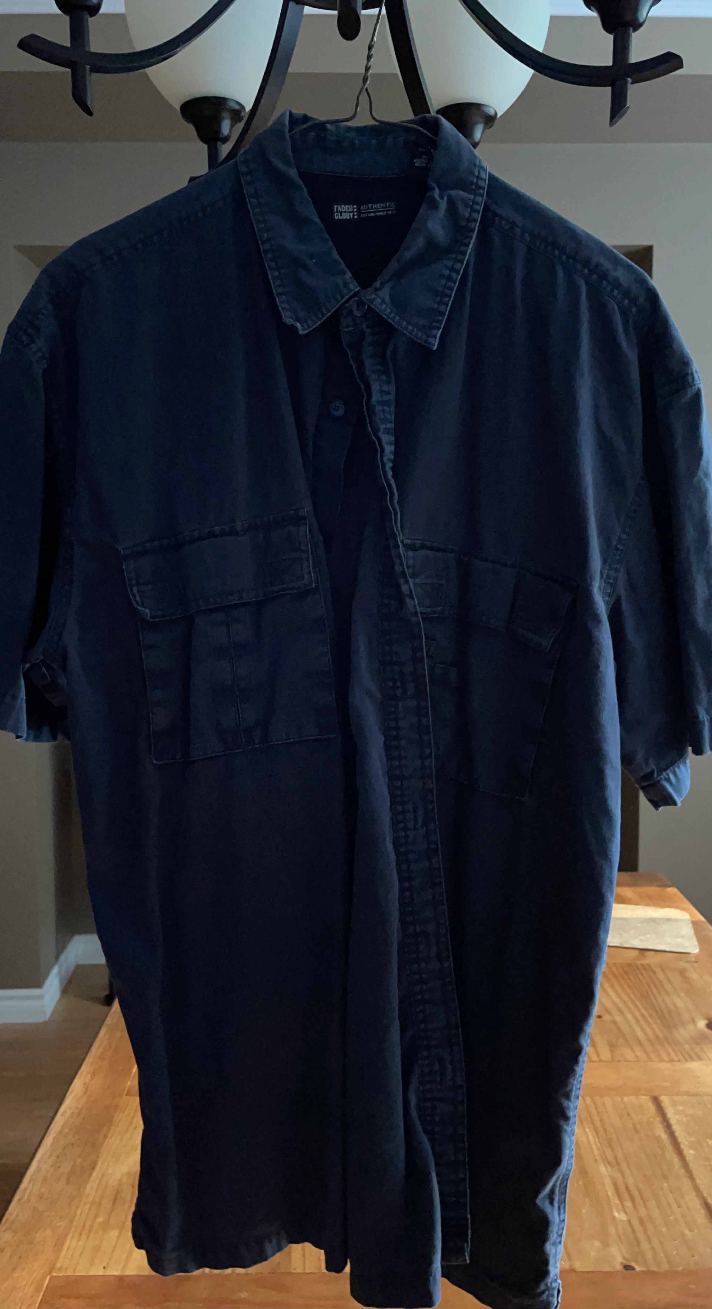 Faded Glory Men's Short Sleeve Button-Up Shirt - Navy Blue