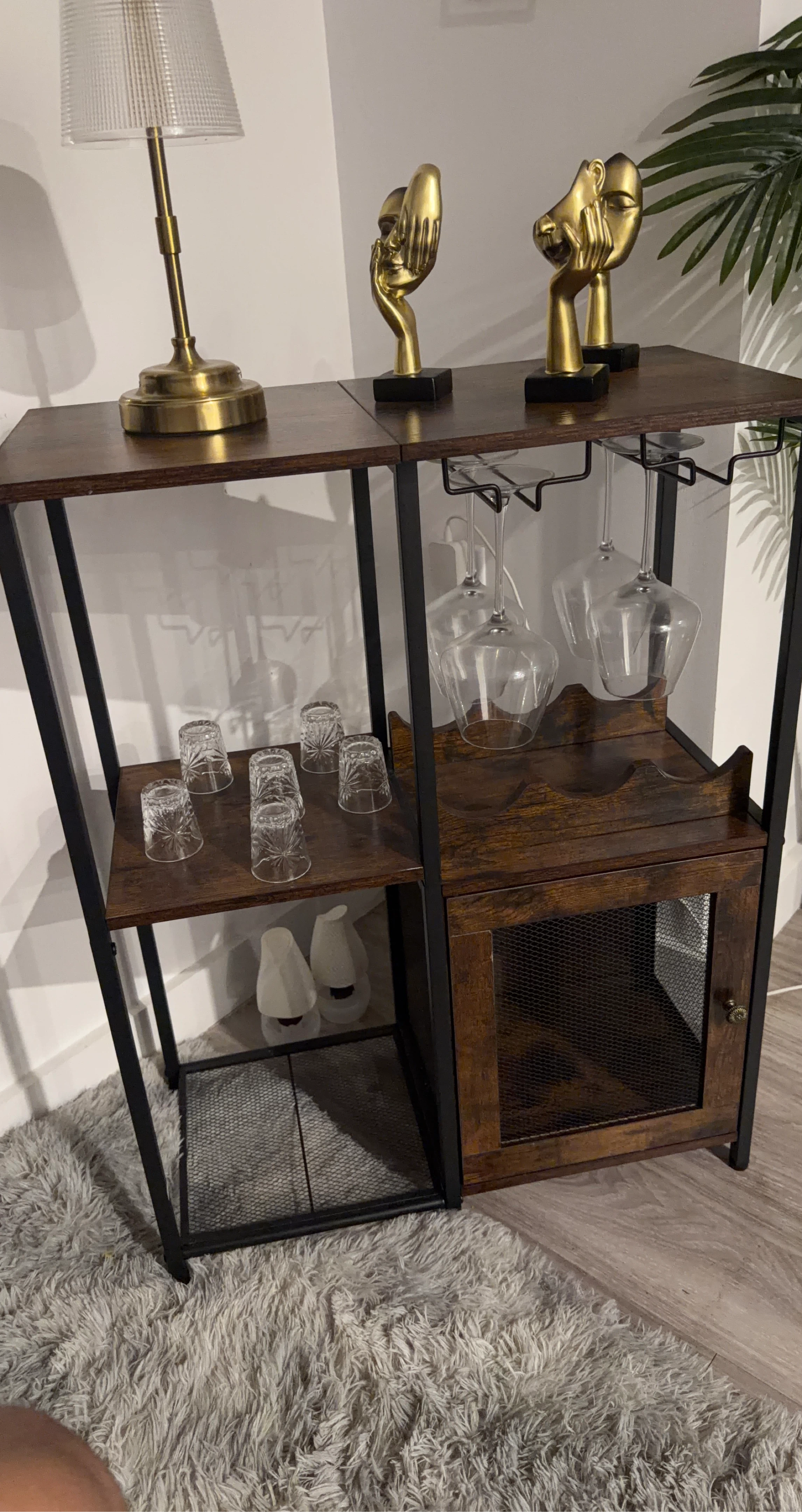 Rustic Wood Wine Bar Cabinet with Glass Rack