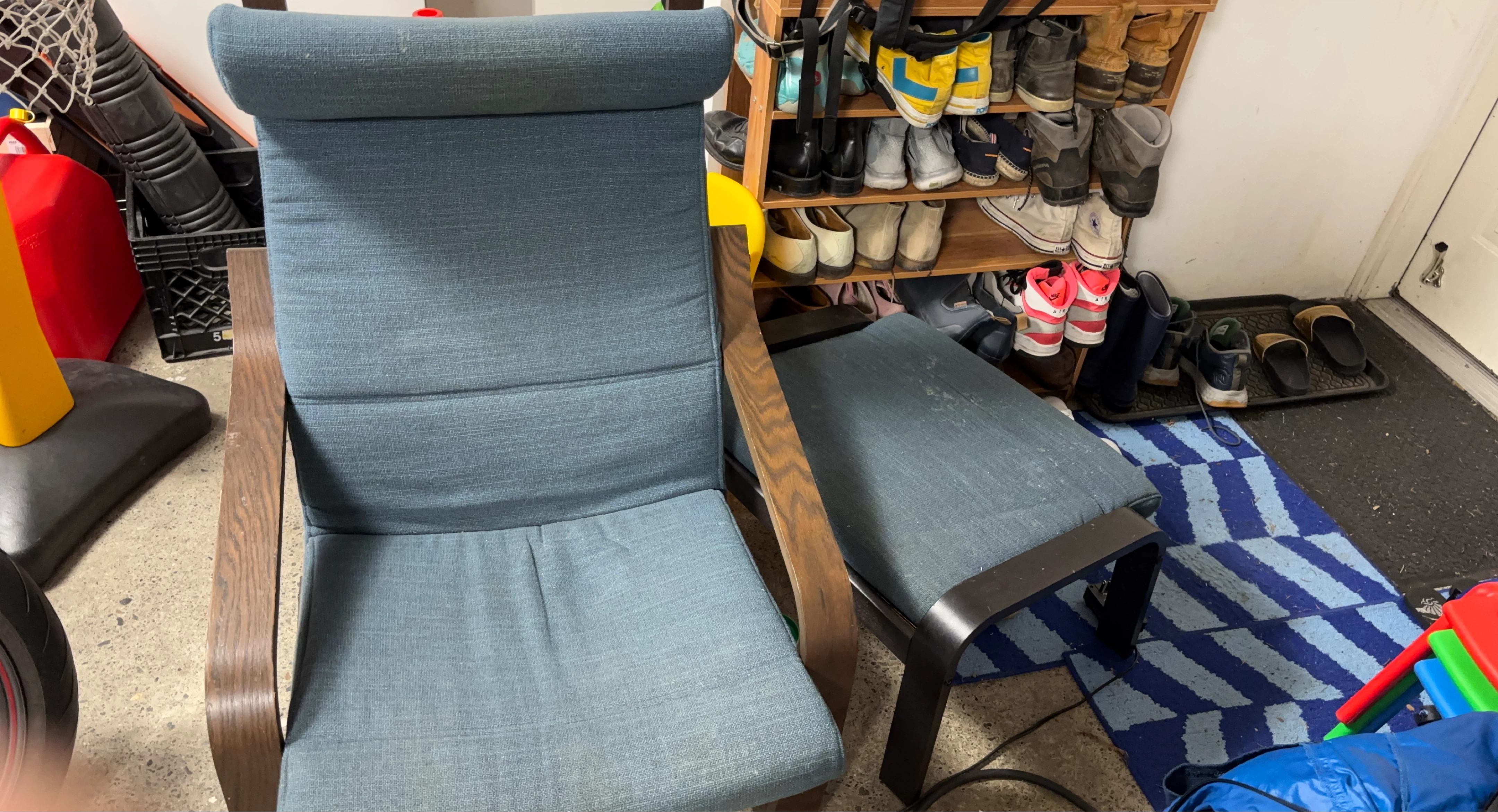 Blue Armchair with Wooden Frame