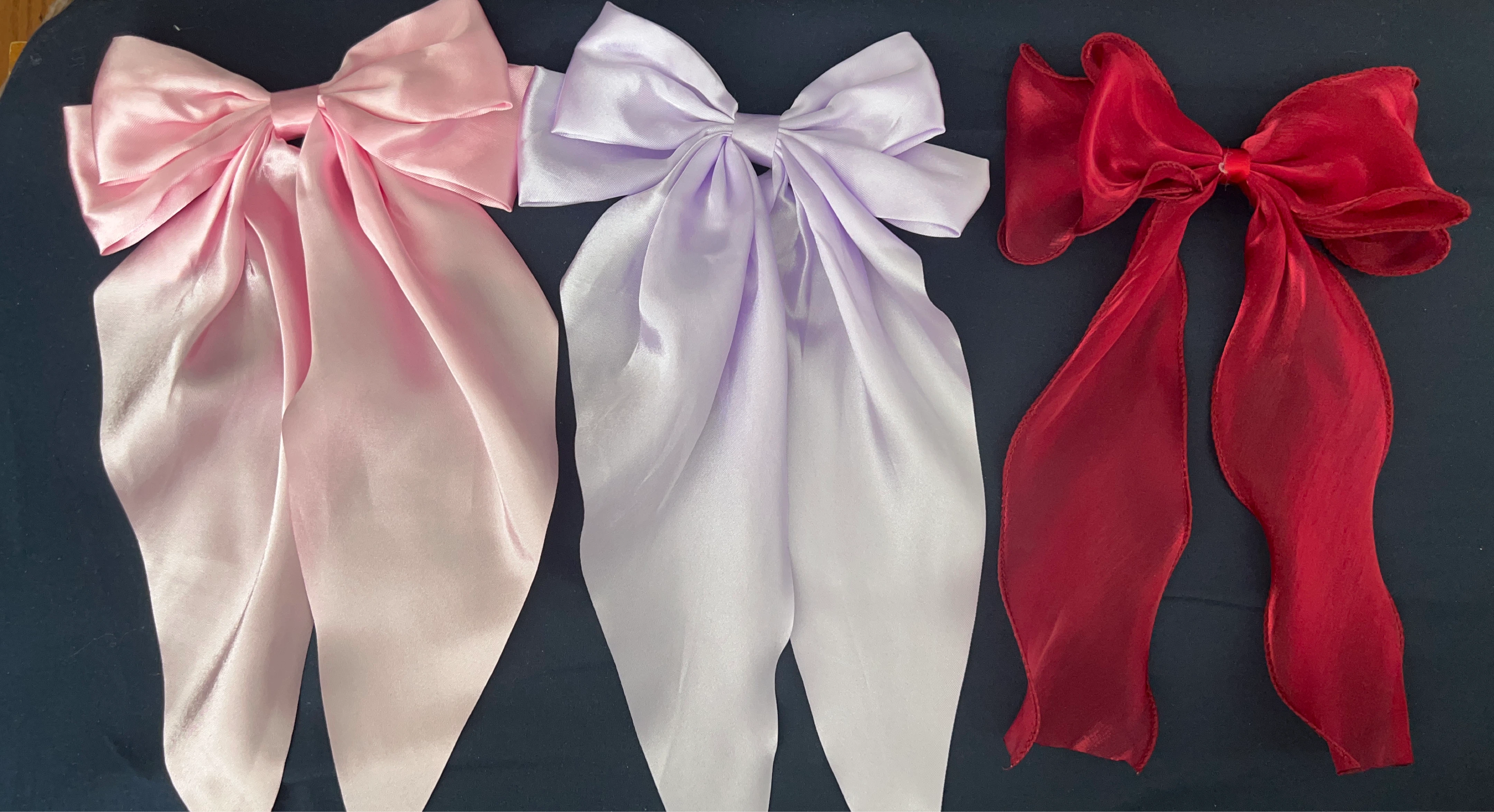 Large Satin Bow Hair Clips - Pink, Purple, Red