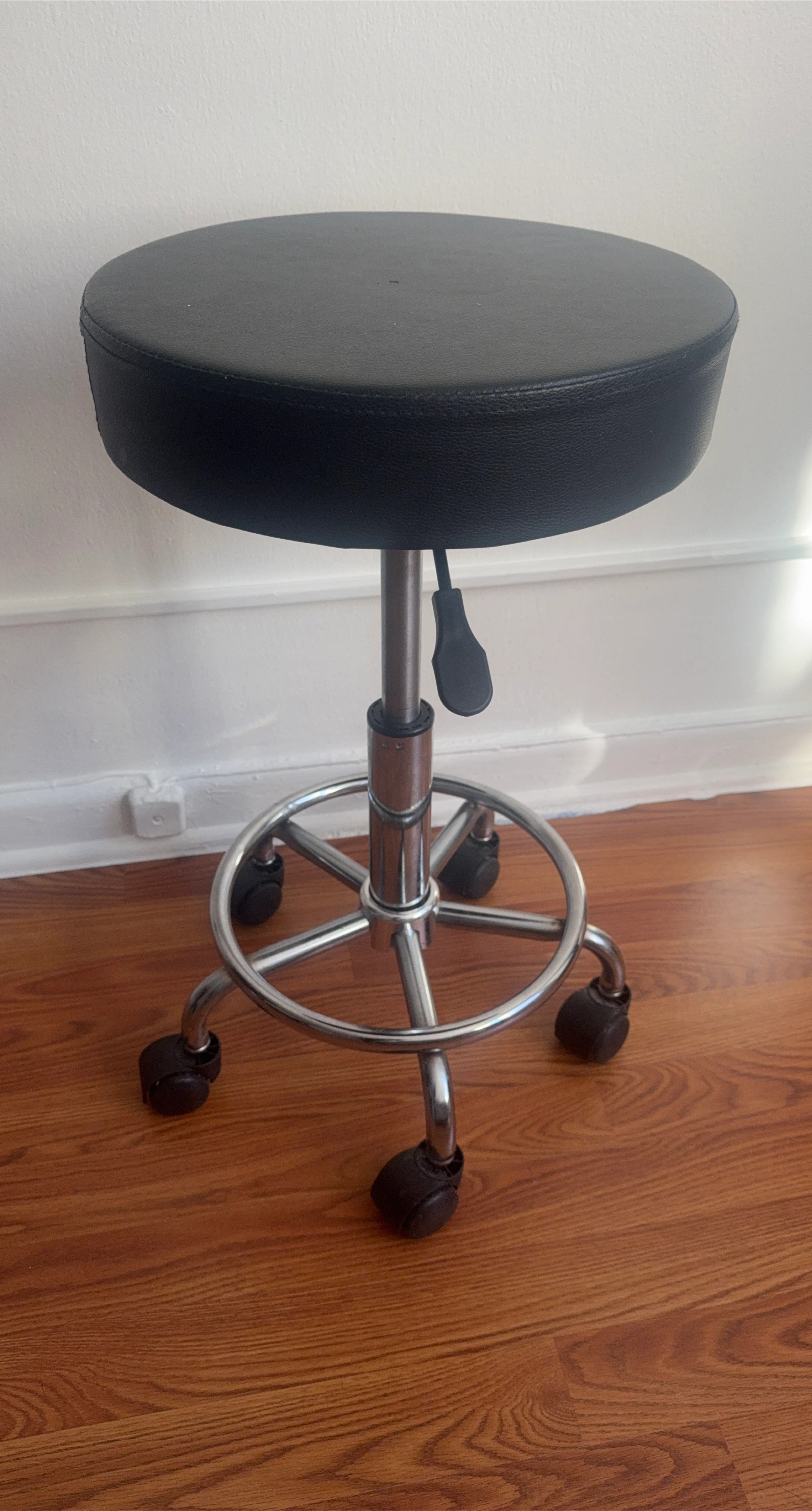 Adjustable Rolling Stool - Black Faux Leather