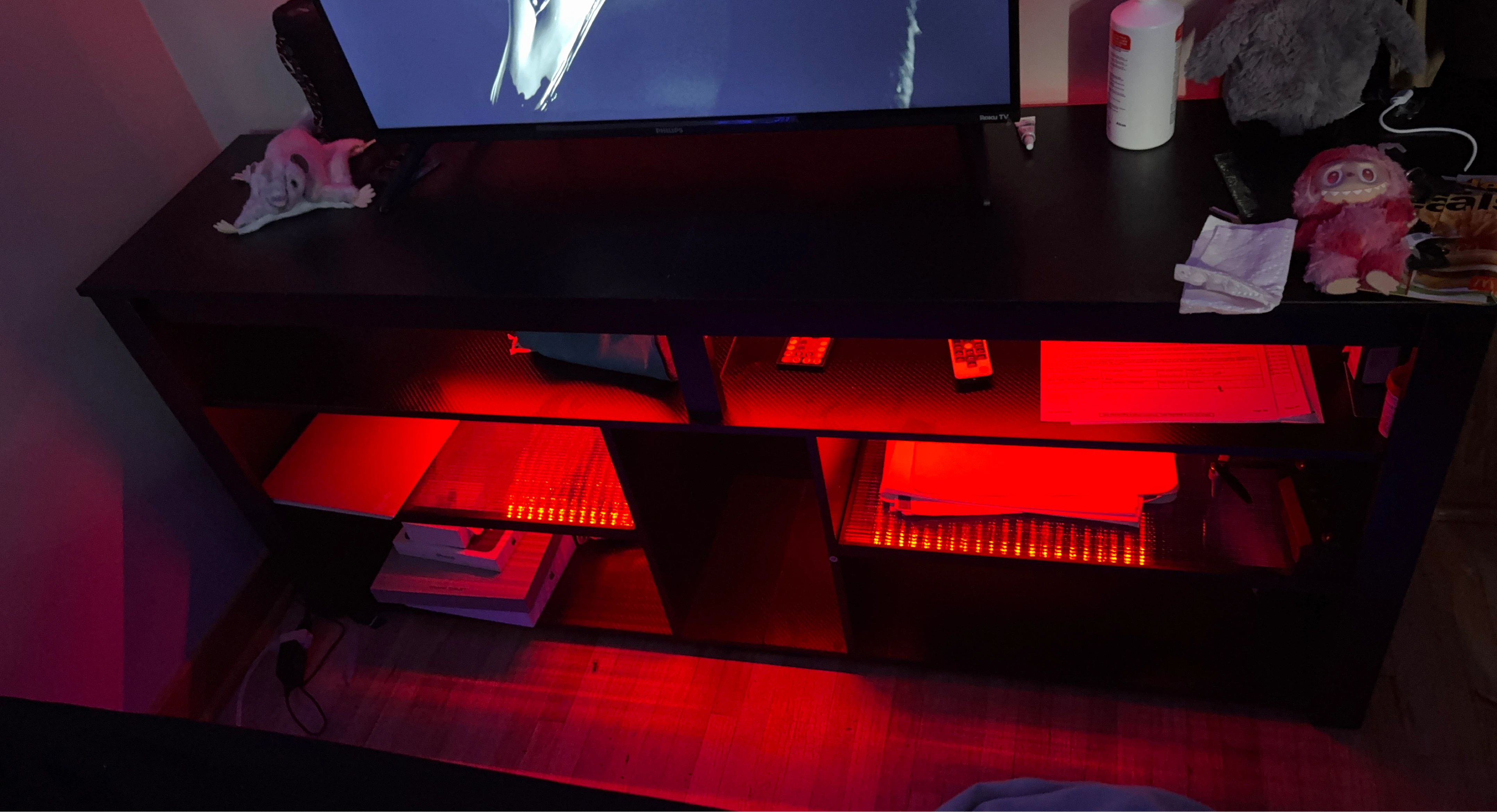 Black Media Tv stand with Red LED Lighting