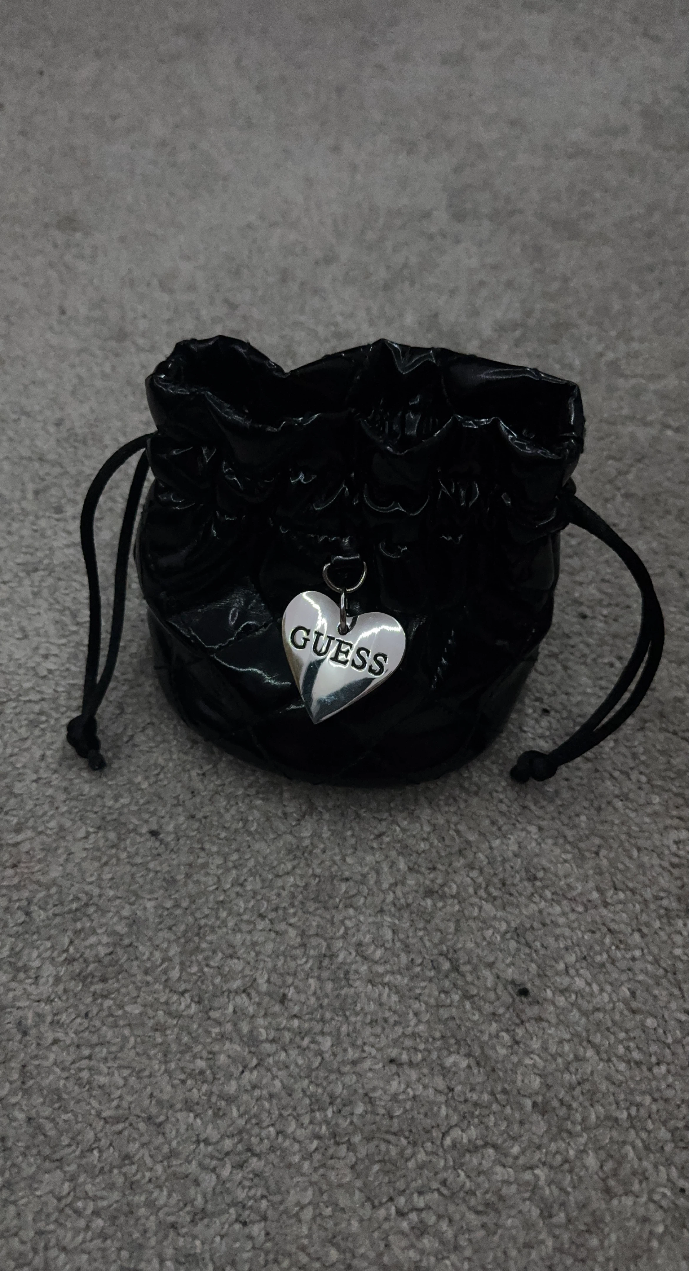 Guess Black Puffer Pouch with Heart Charm