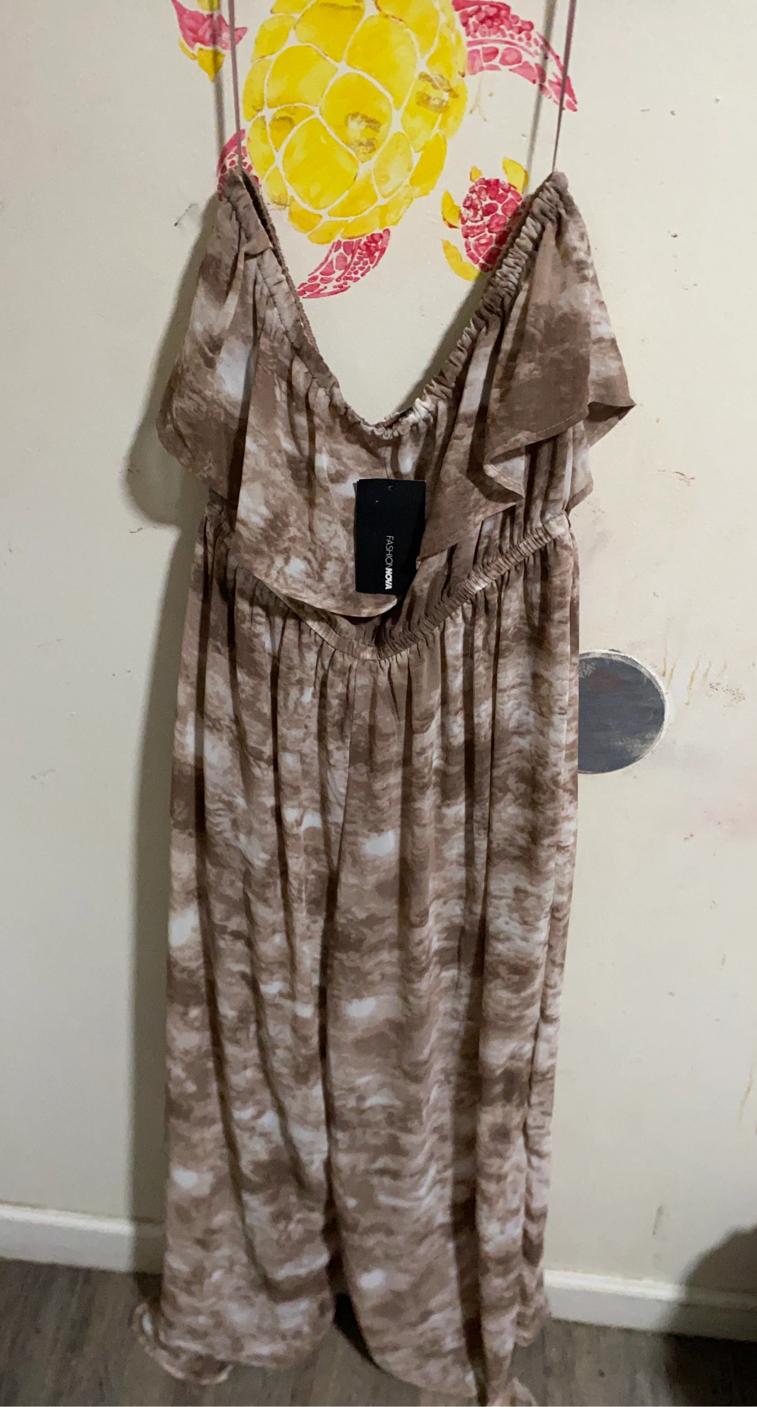 Fashion Nova Brown & White Tie-Dye Maxi Dress