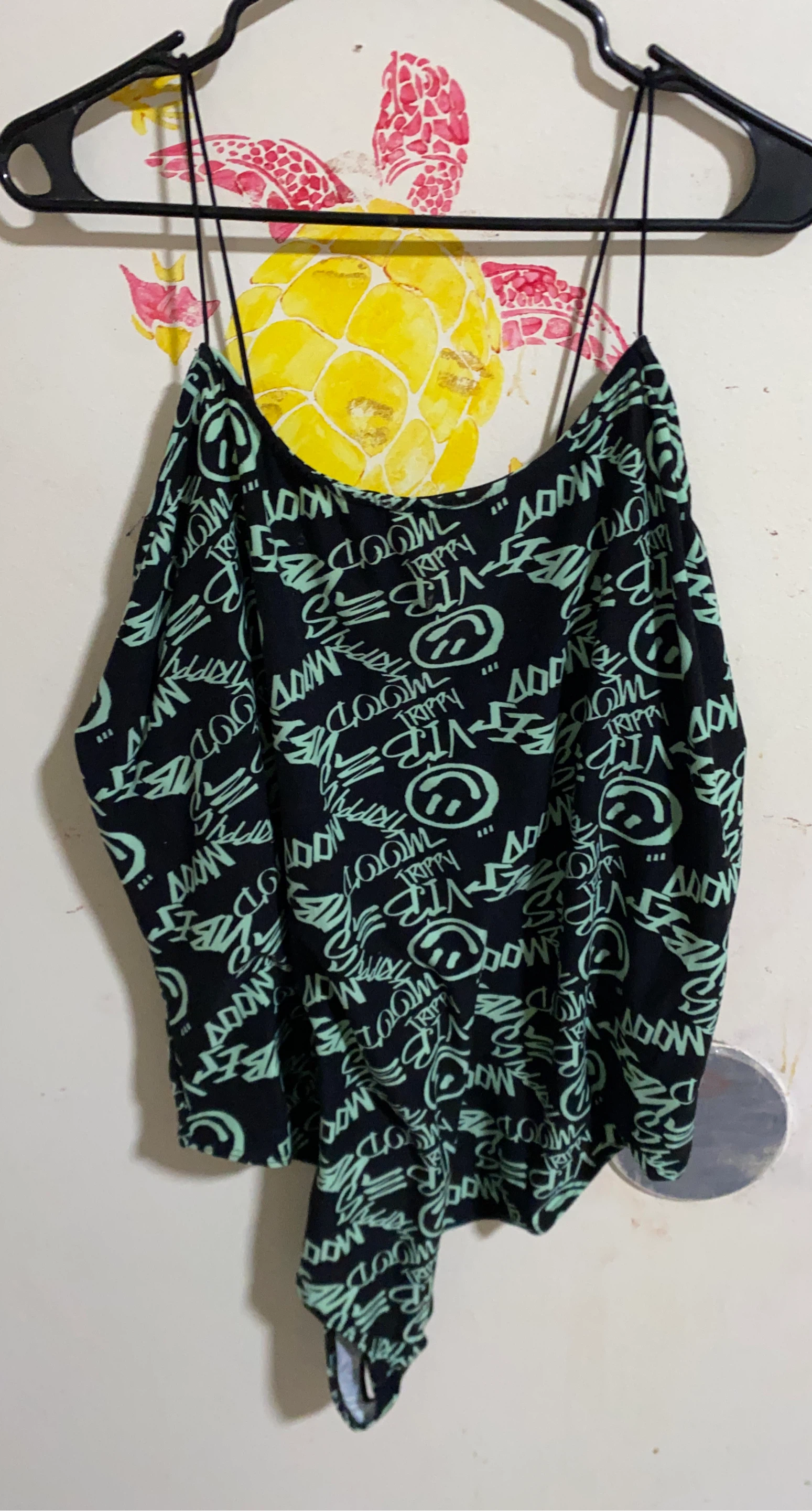 Black and Mint Graphic Camisole