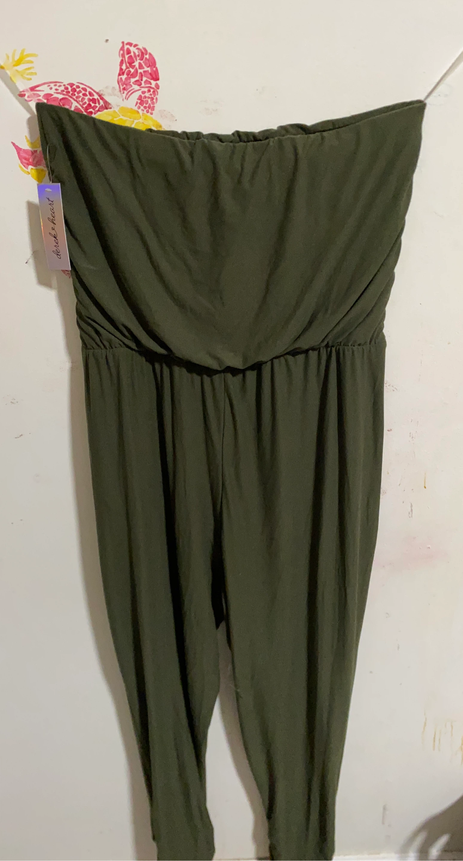 Derek Heart Strapless Jumpsuit - Olive Green