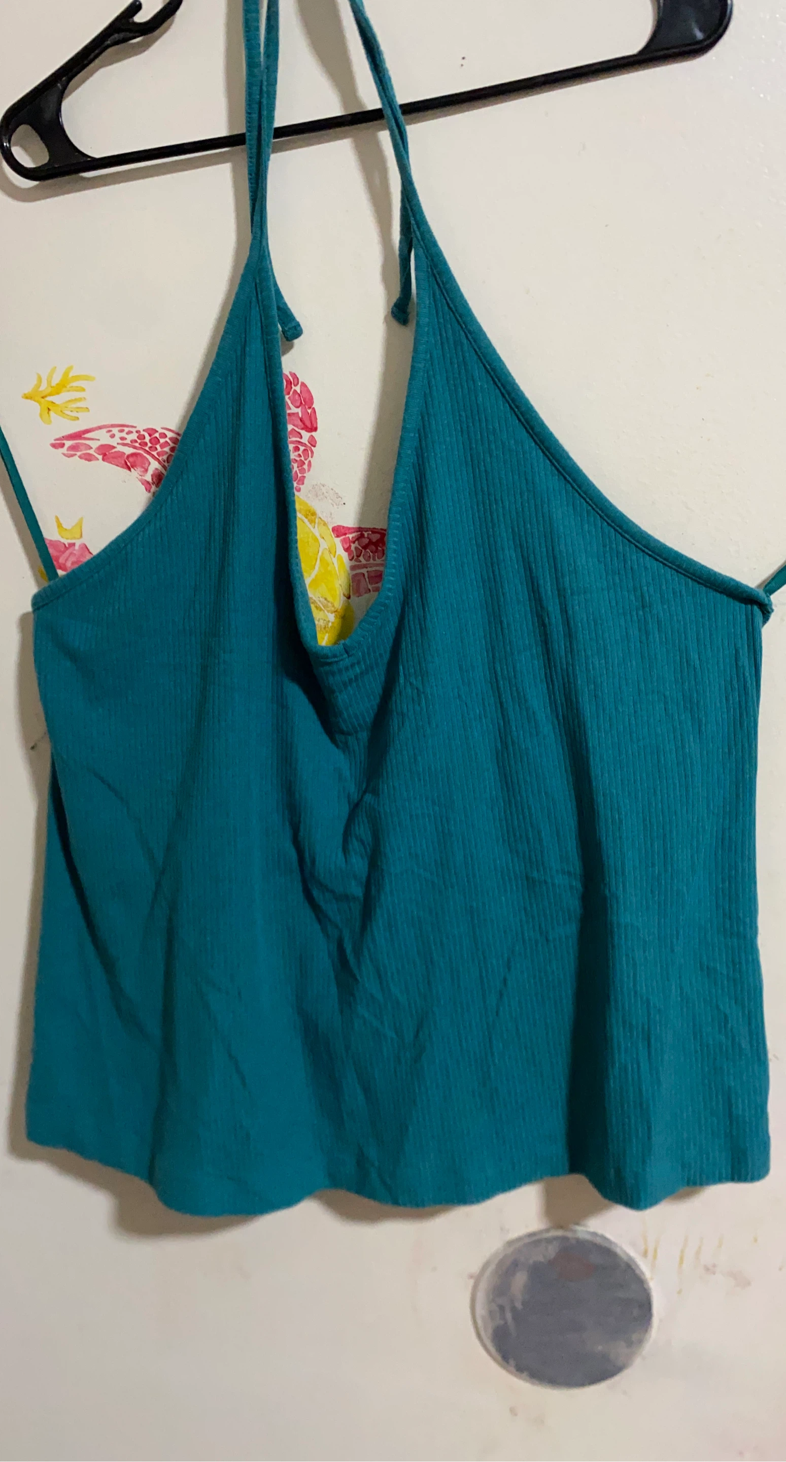 Teal Ribbed Halter Tank Top