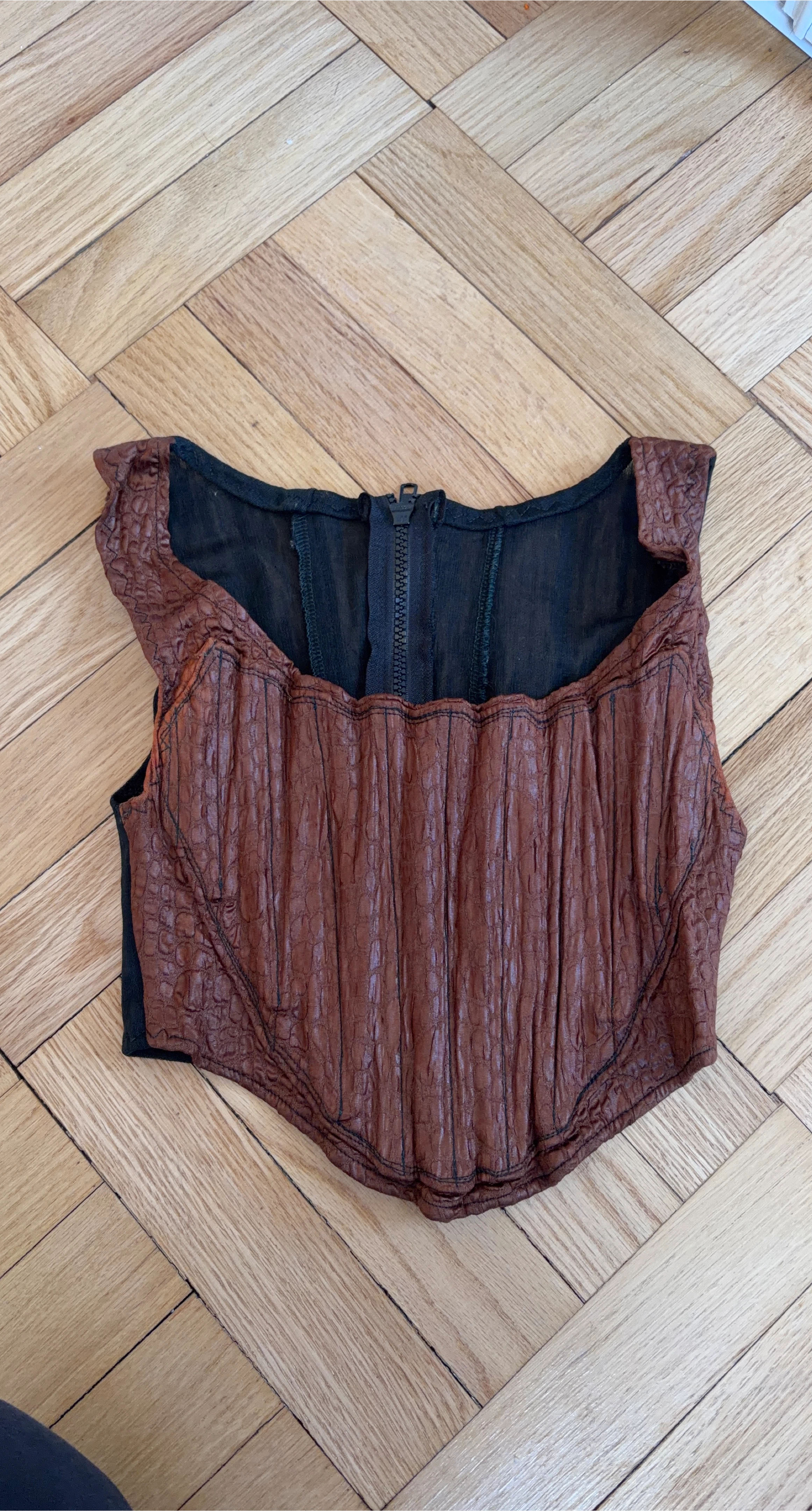 Brown Textured Corset Top