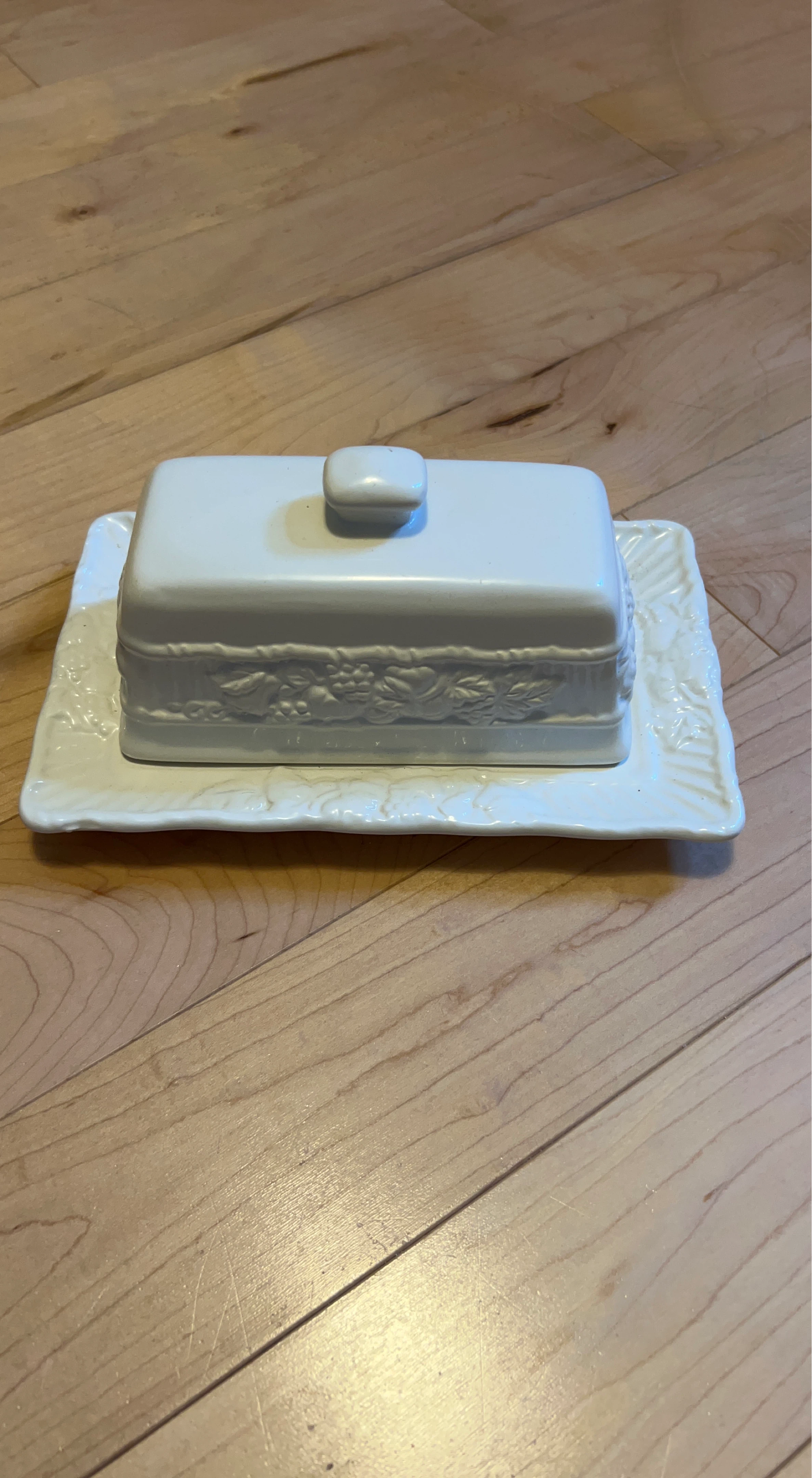 White Embossed Butter Dish