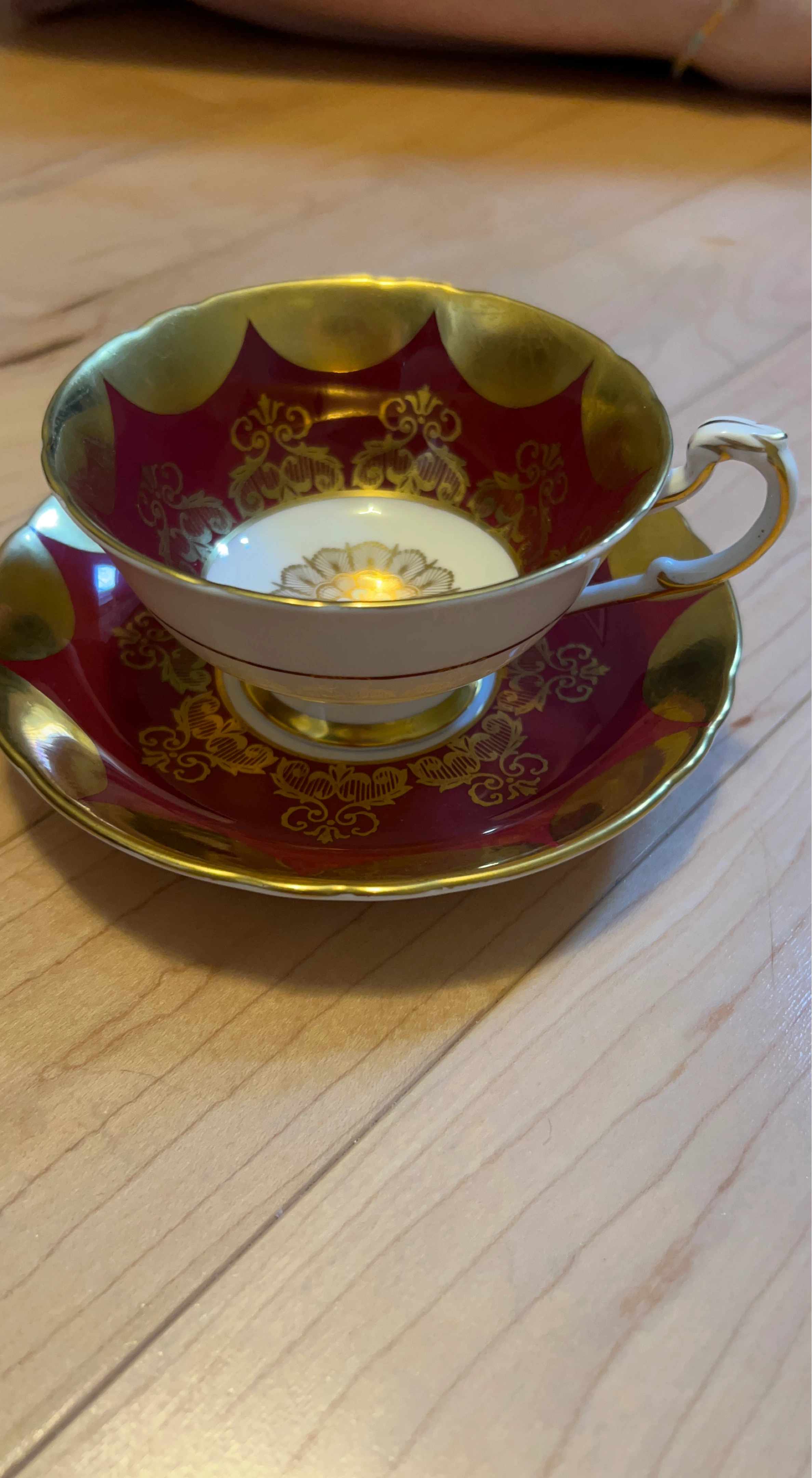 Vintage Red and Gold Teacup and Saucer